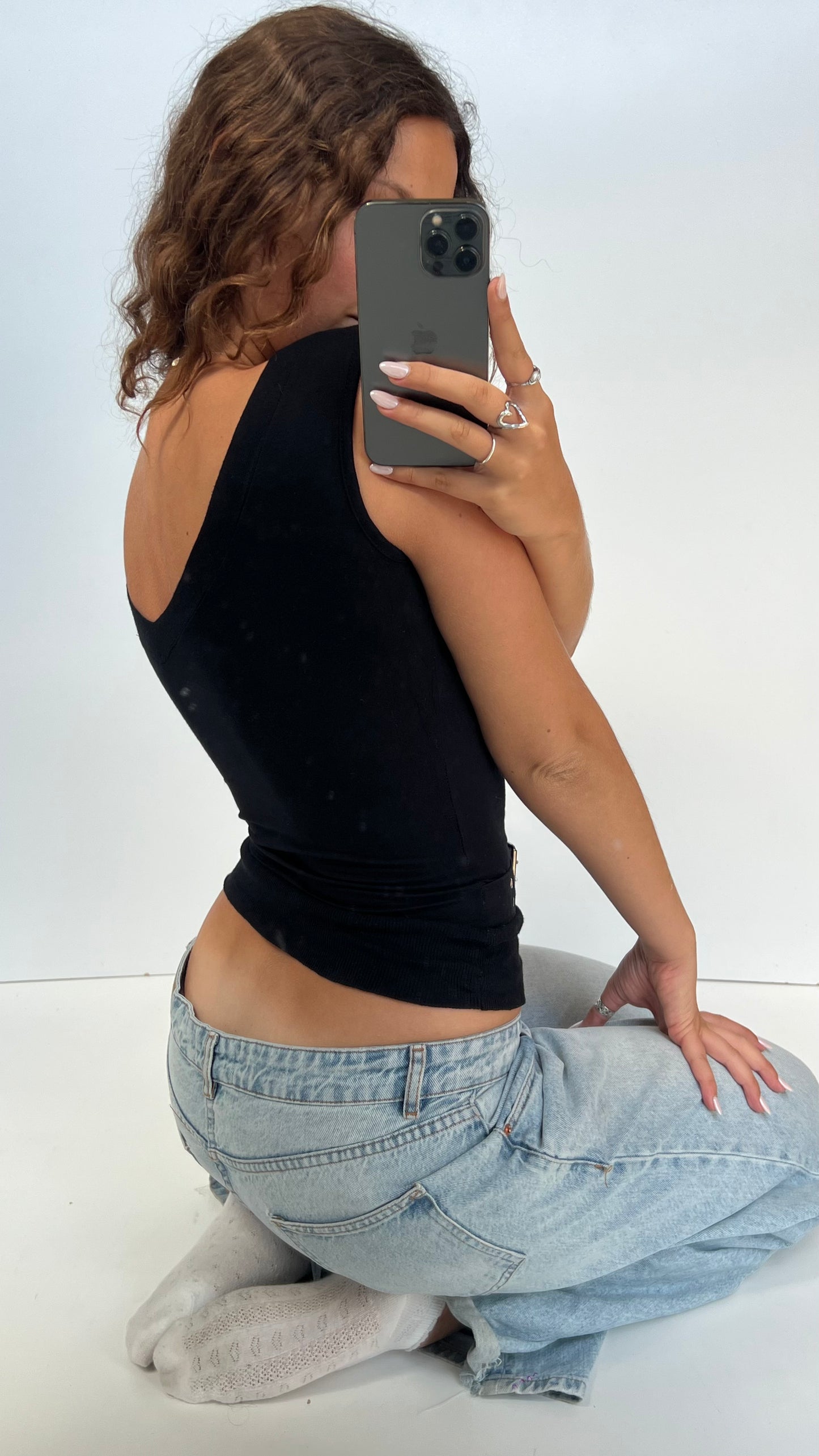 00s black buckle top- size S