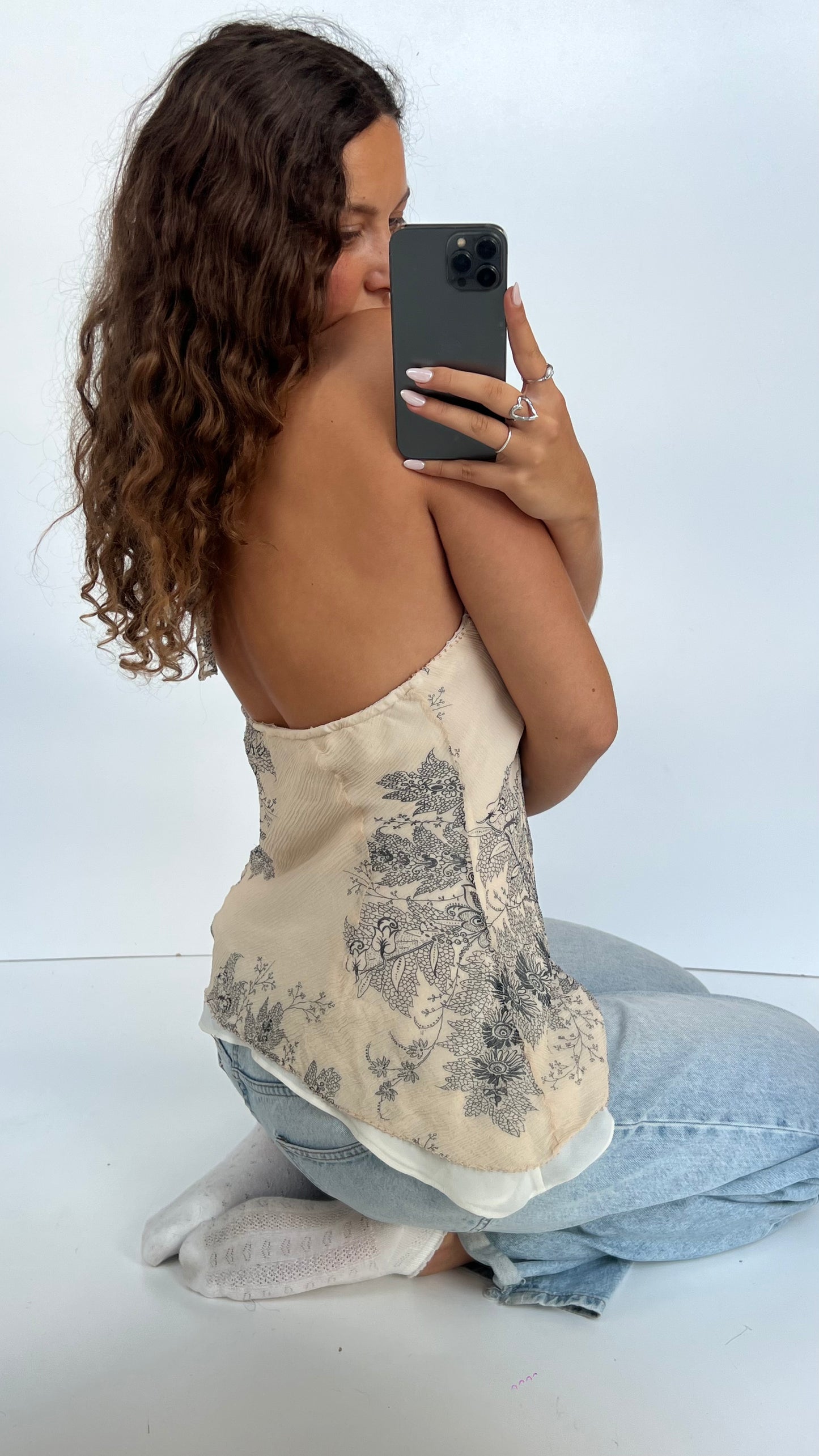 00s cream floral babydoll cami- size XL