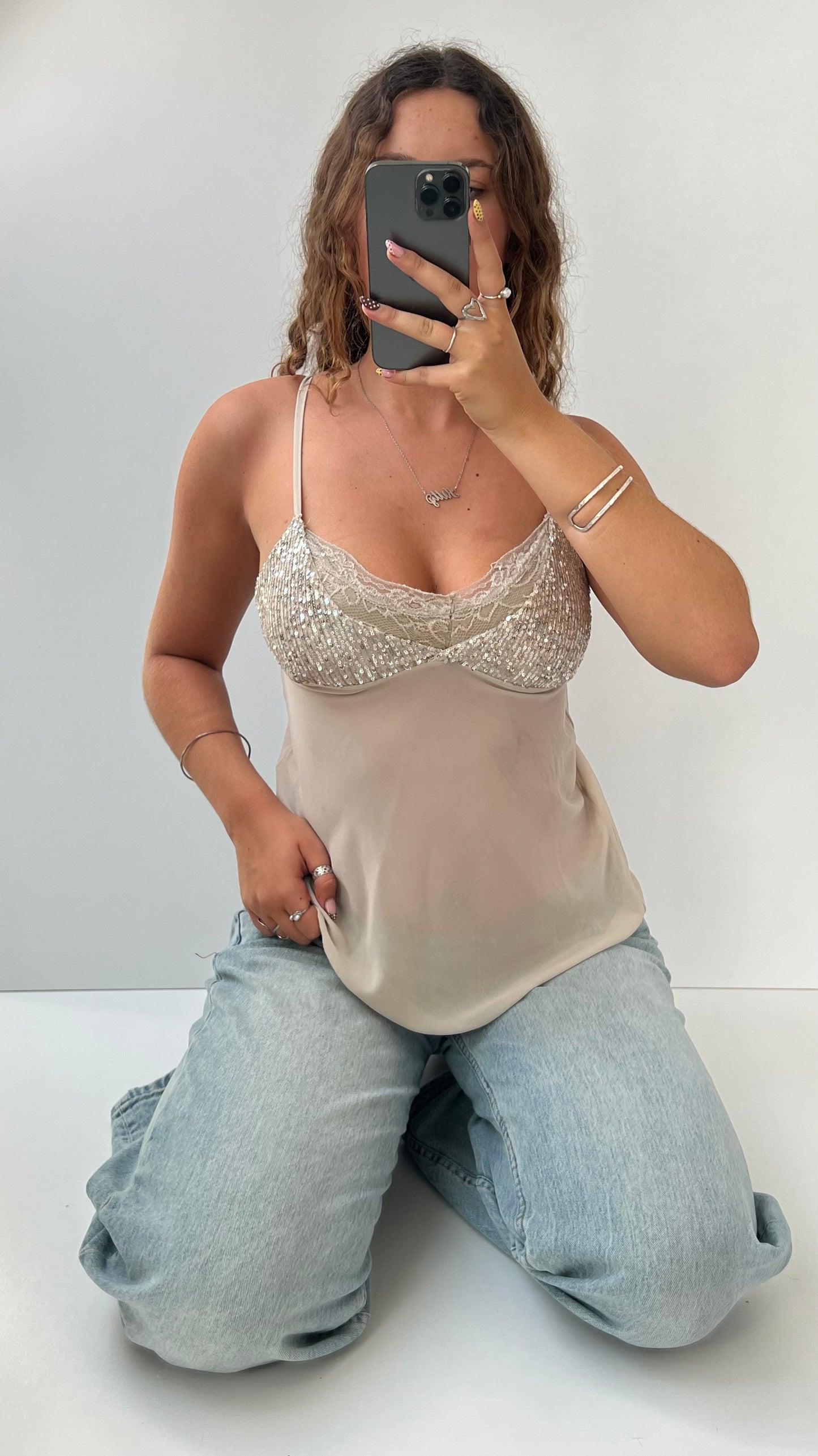 00s cream sequin cami- size M
