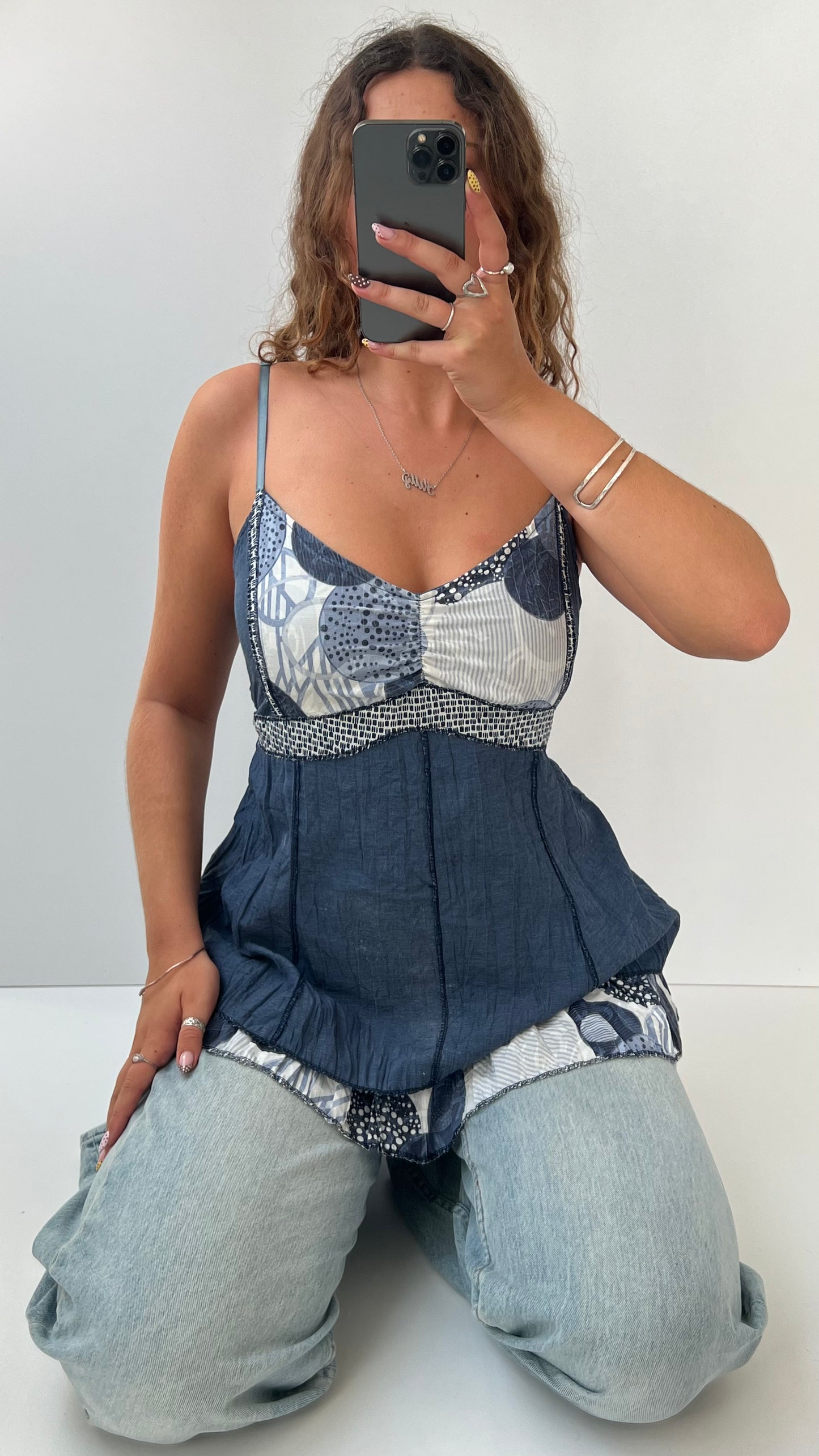 00s blue patchwork cami- size M