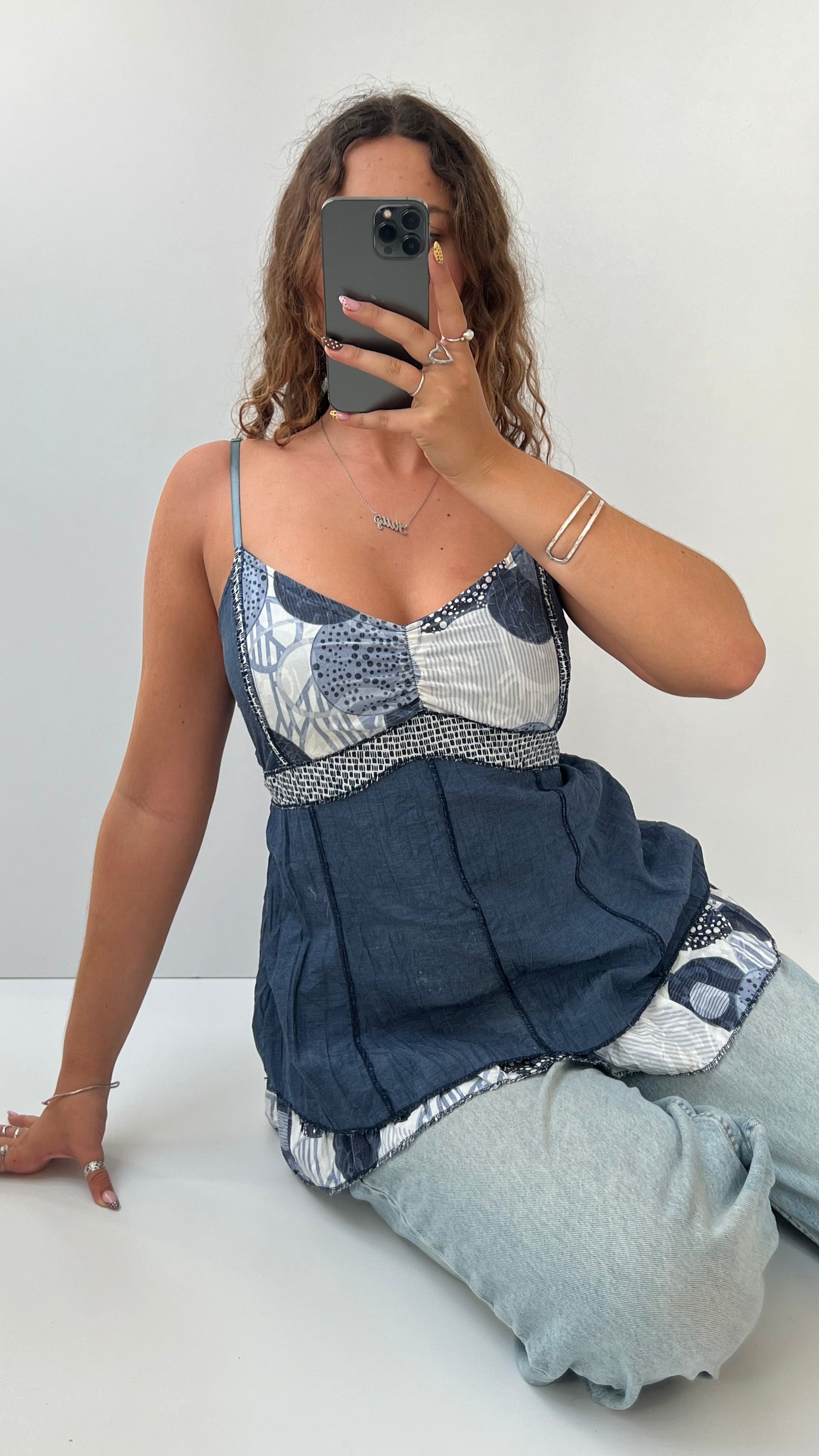 00s blue patchwork cami- size M