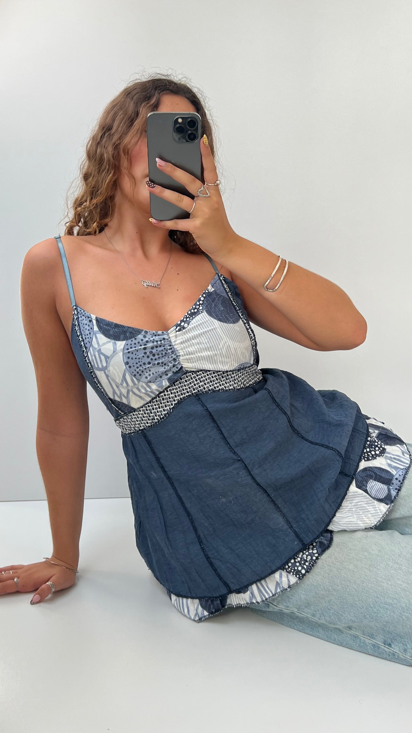 00s blue patchwork cami- size M