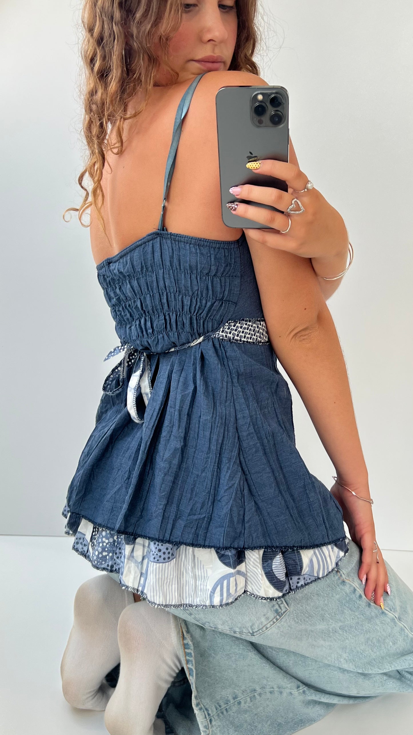 00s blue patchwork cami- size M