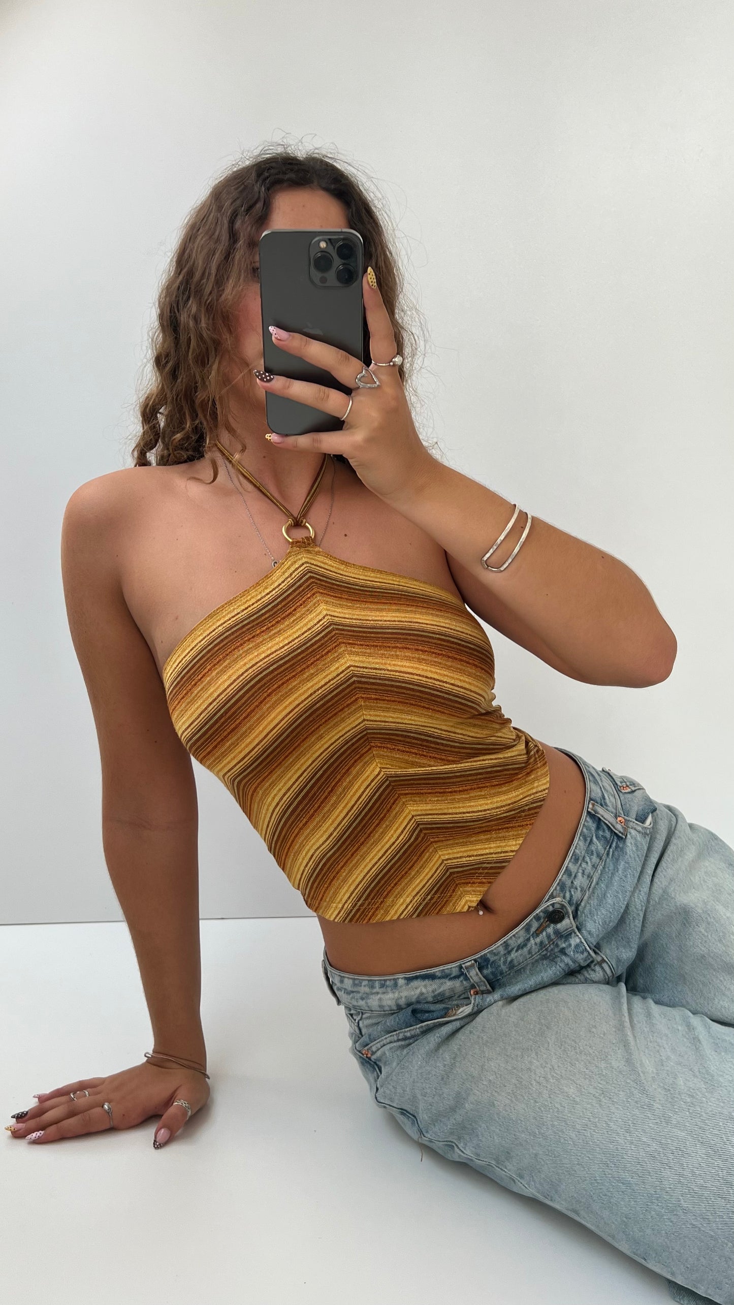 00s orange striped halter cami- size S
