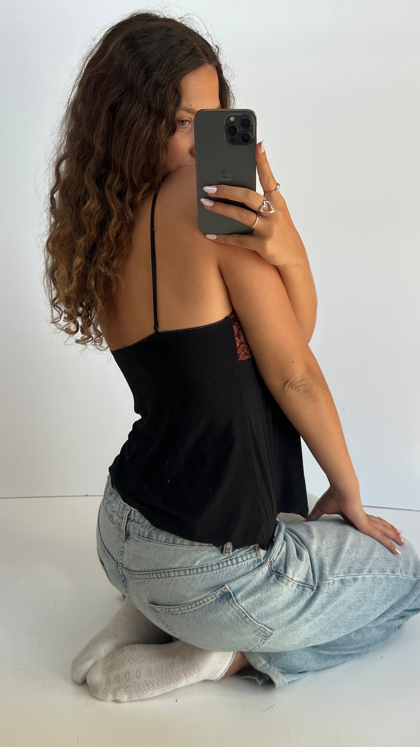 00s black brown lace cami- size M