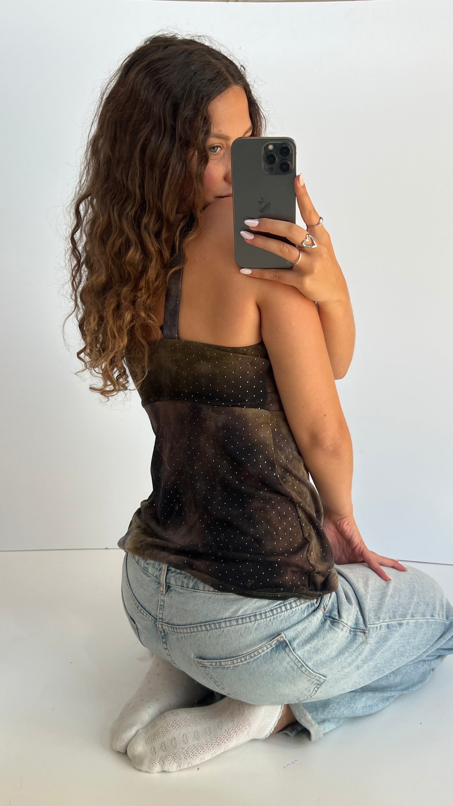 00s brown stud babydoll cami- size M