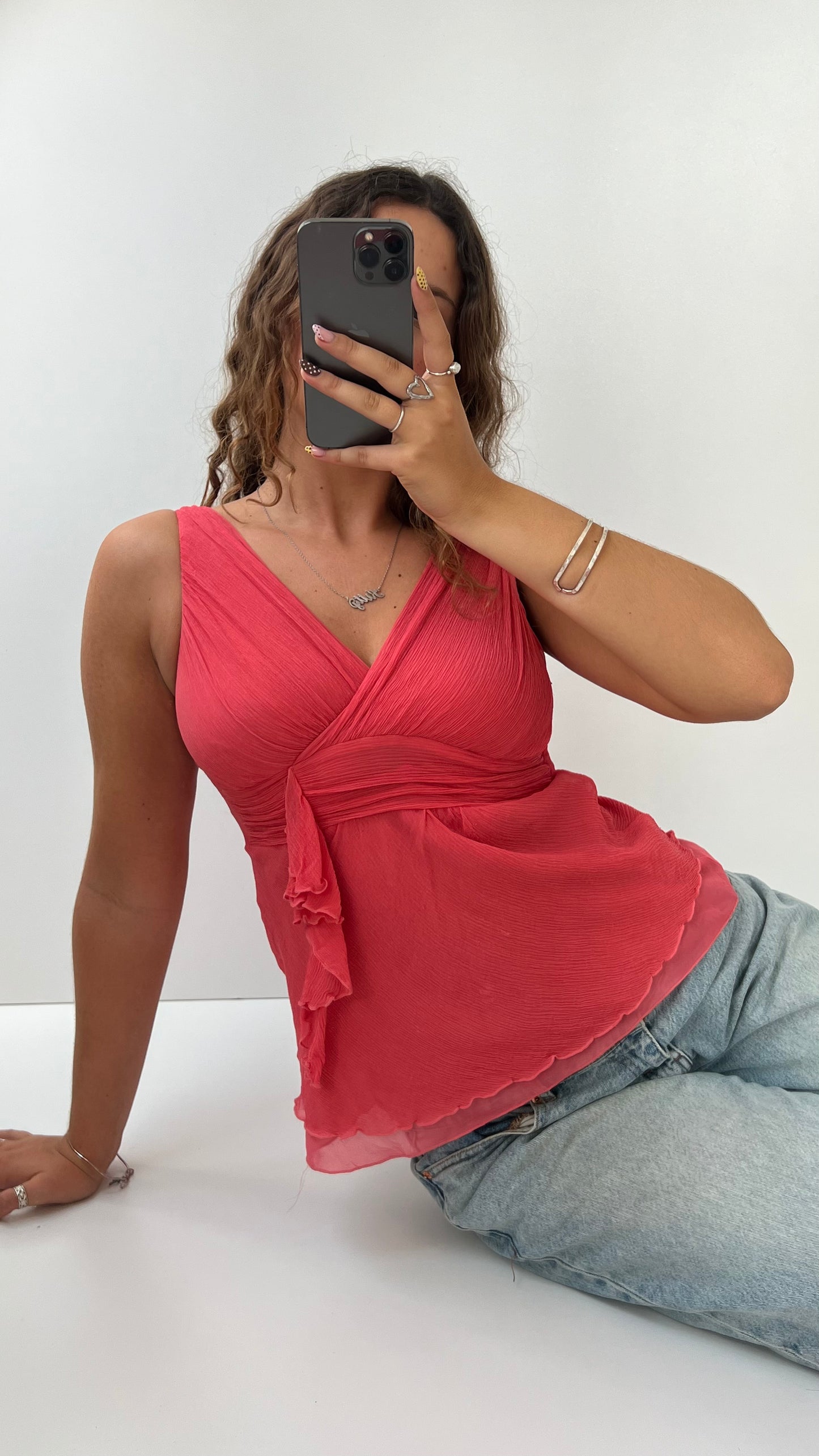 00s pink silk babydoll cami- size S