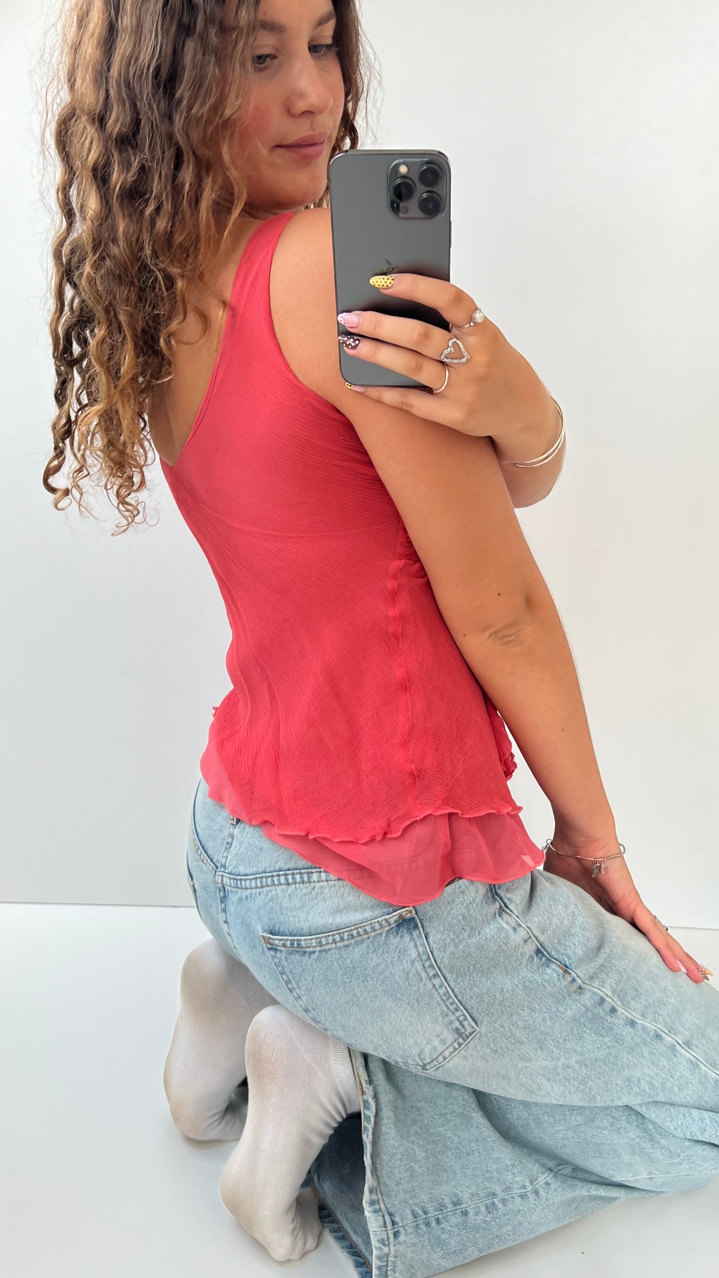 00s pink silk babydoll cami- size S