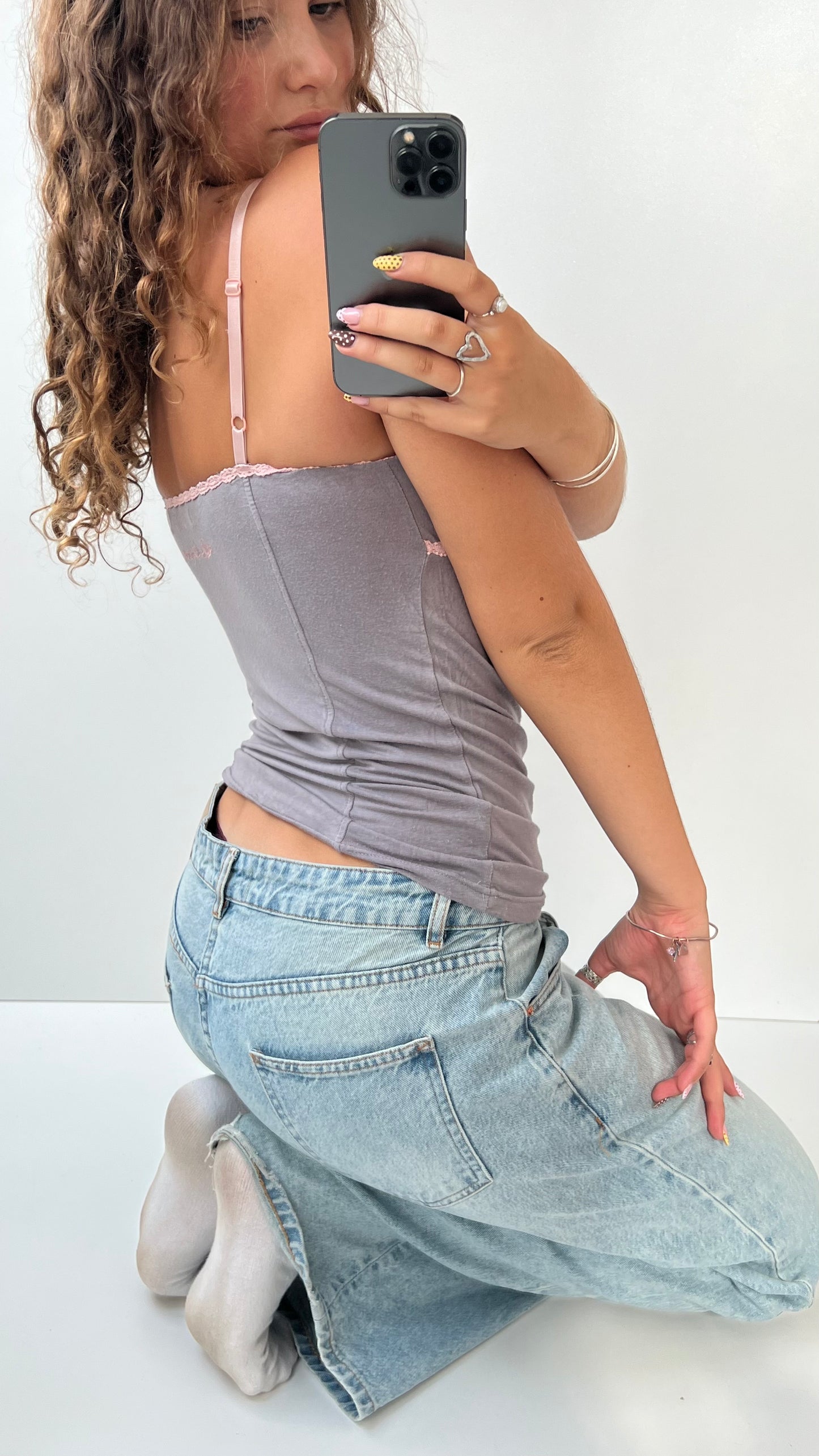 00s grey pink lace cami- size S