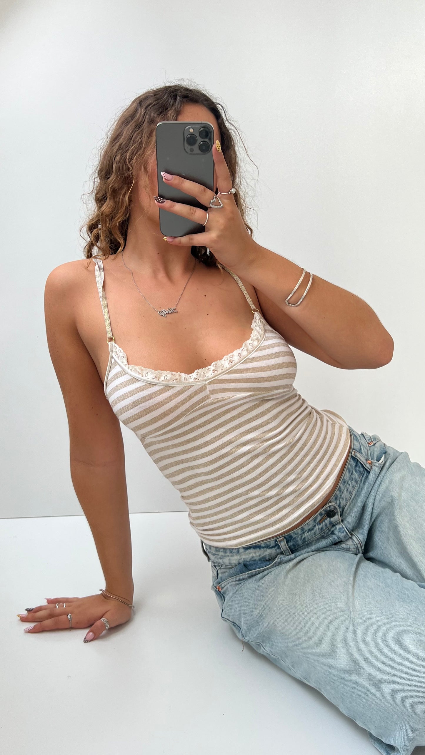 00s gold cream striped cami- size M