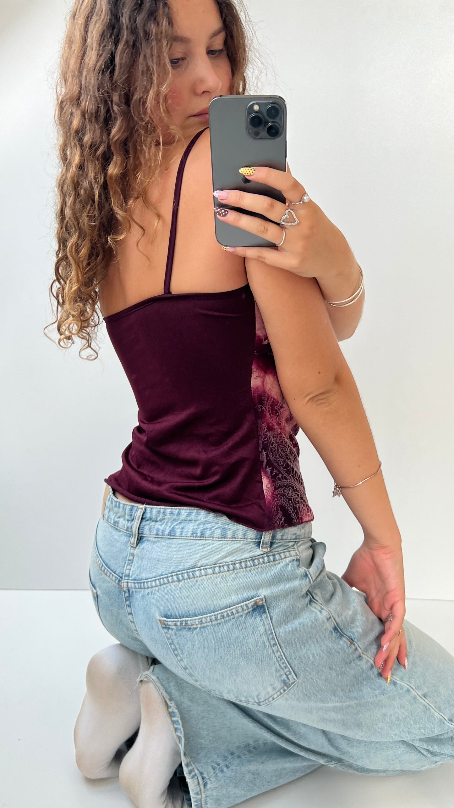 00s pink patterned mesh cami- size S/M