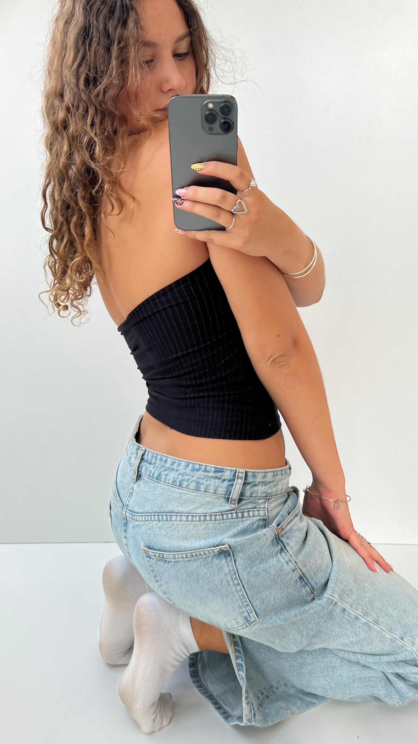 00s black red stripe strapless cami- size S