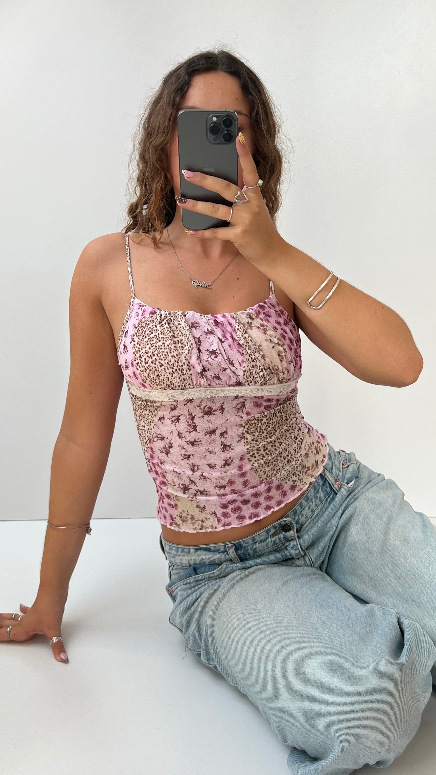 00s pink patchwork mesh cami- size XS