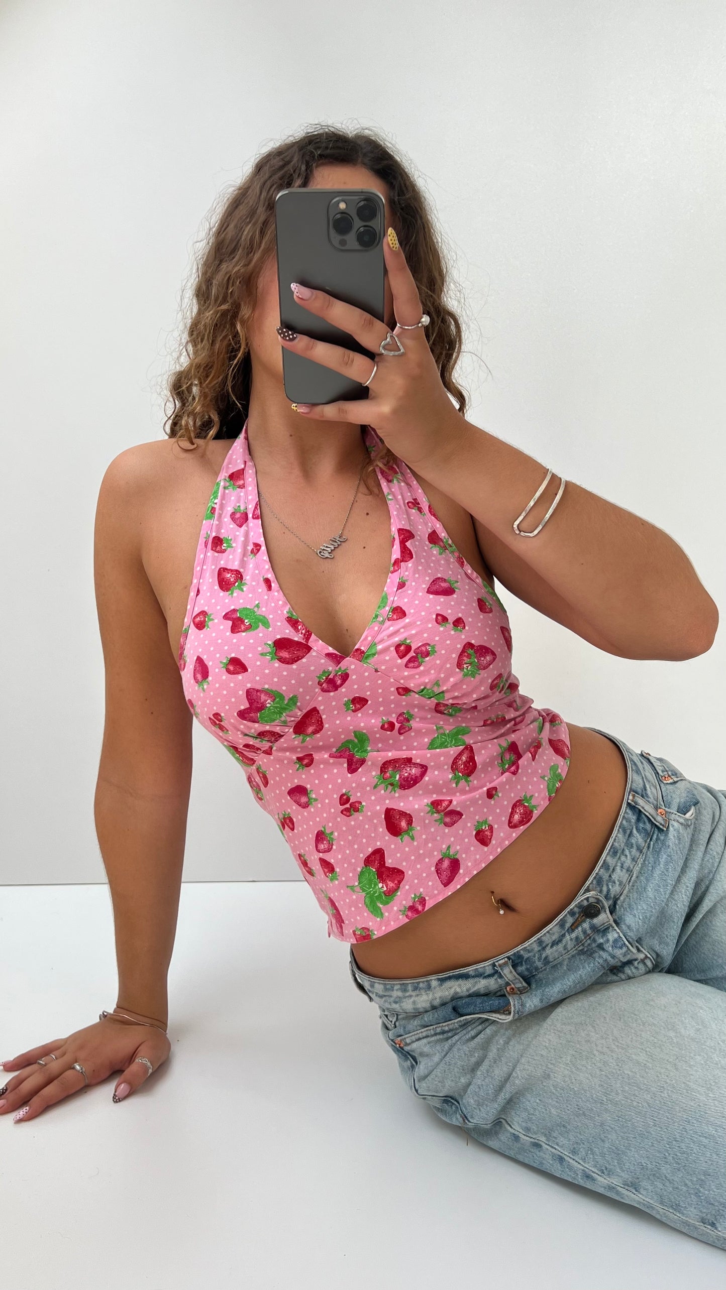 00s pink strawberry cami- size S
