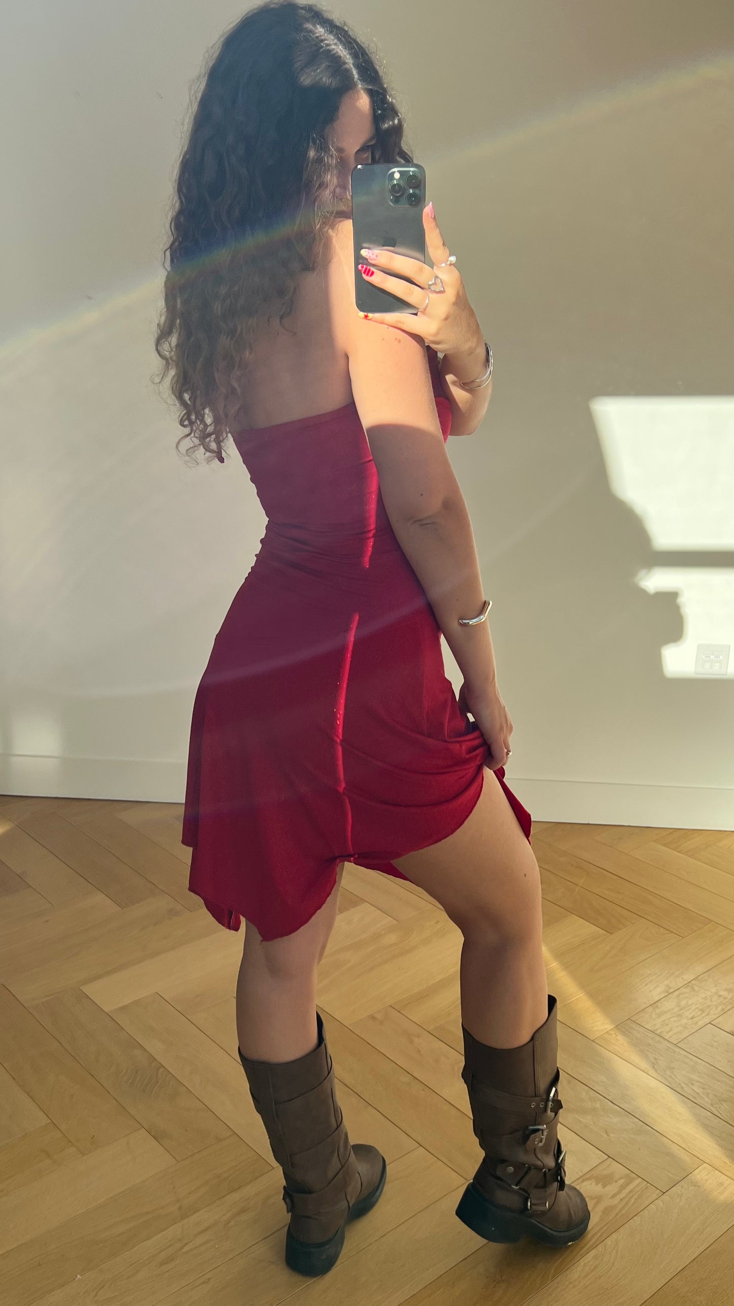 00s red glitter midi dress- size S