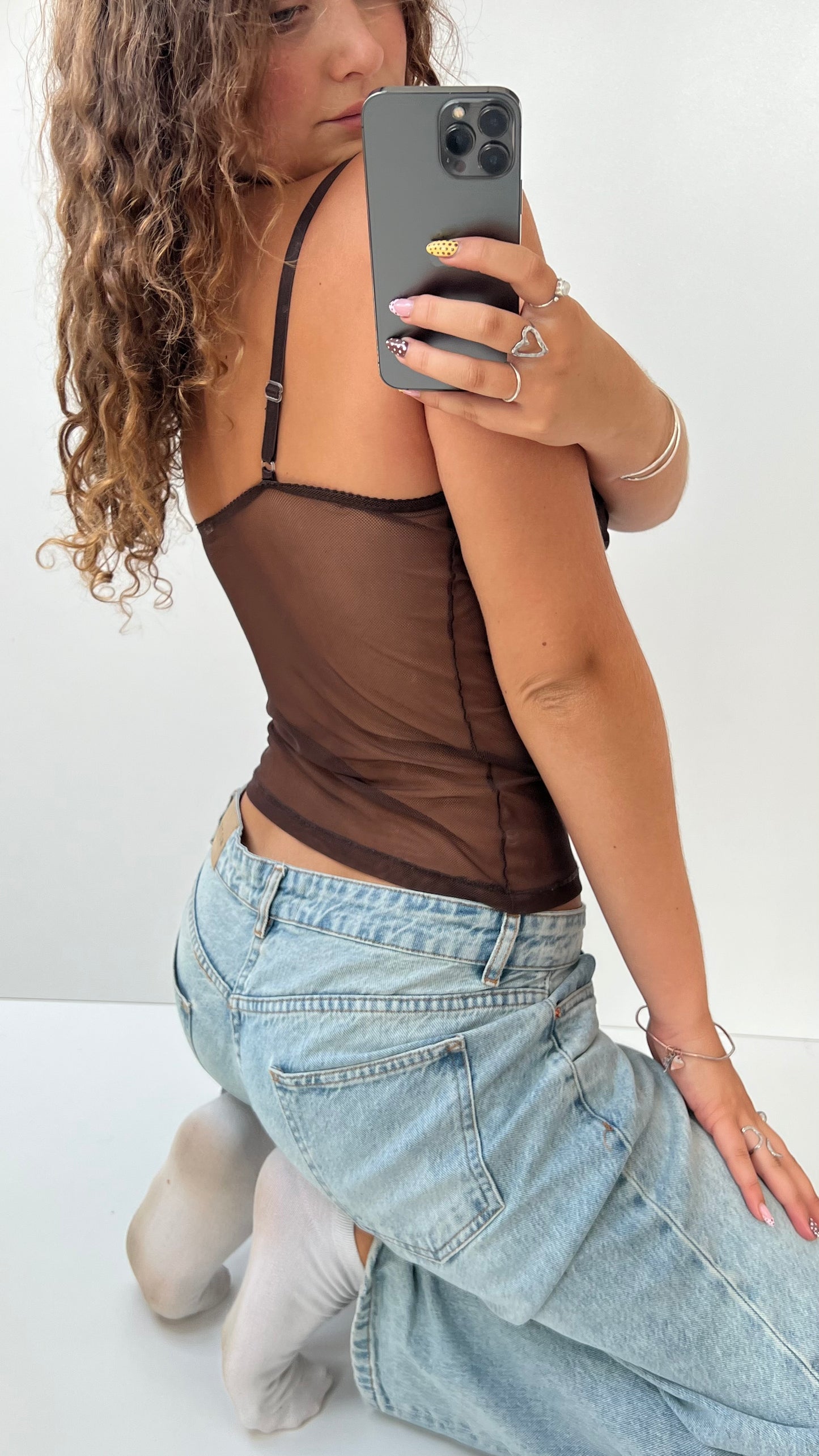 00s brown mesh corset top- size M