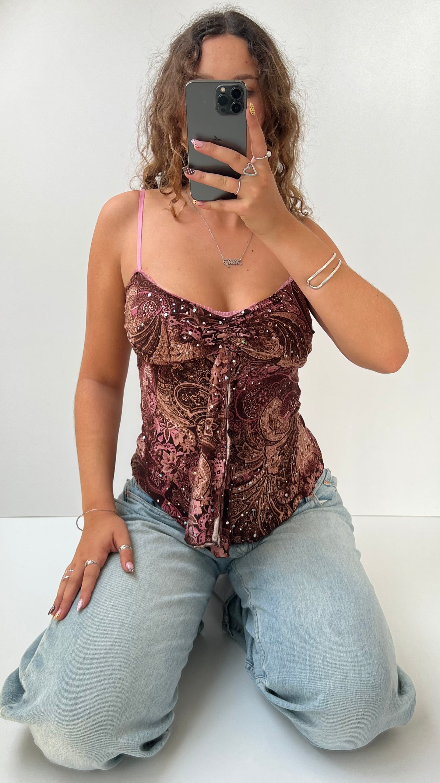 00s brown pink patterned cami- size S
