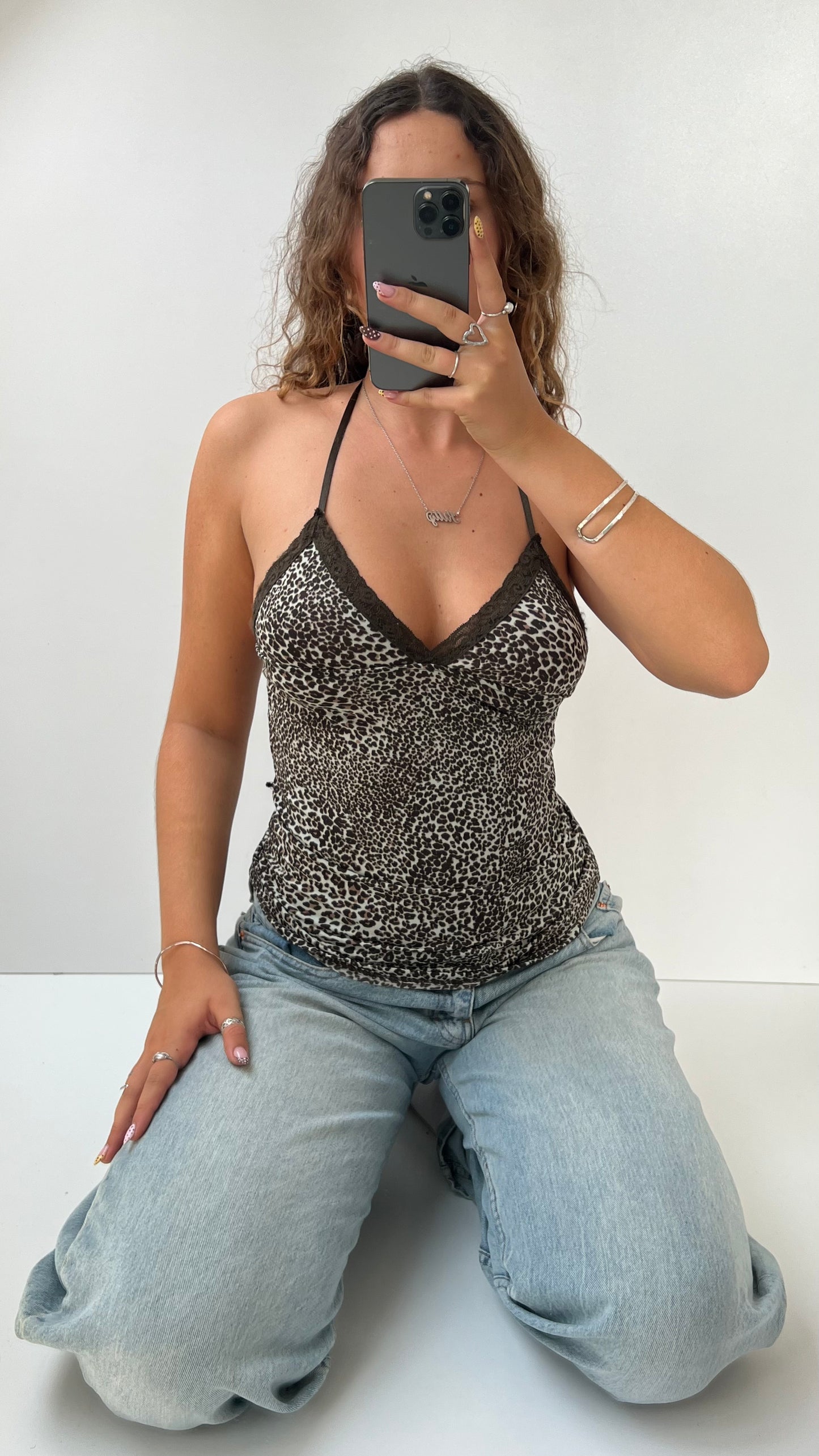 00s leopard print halter cami- size M