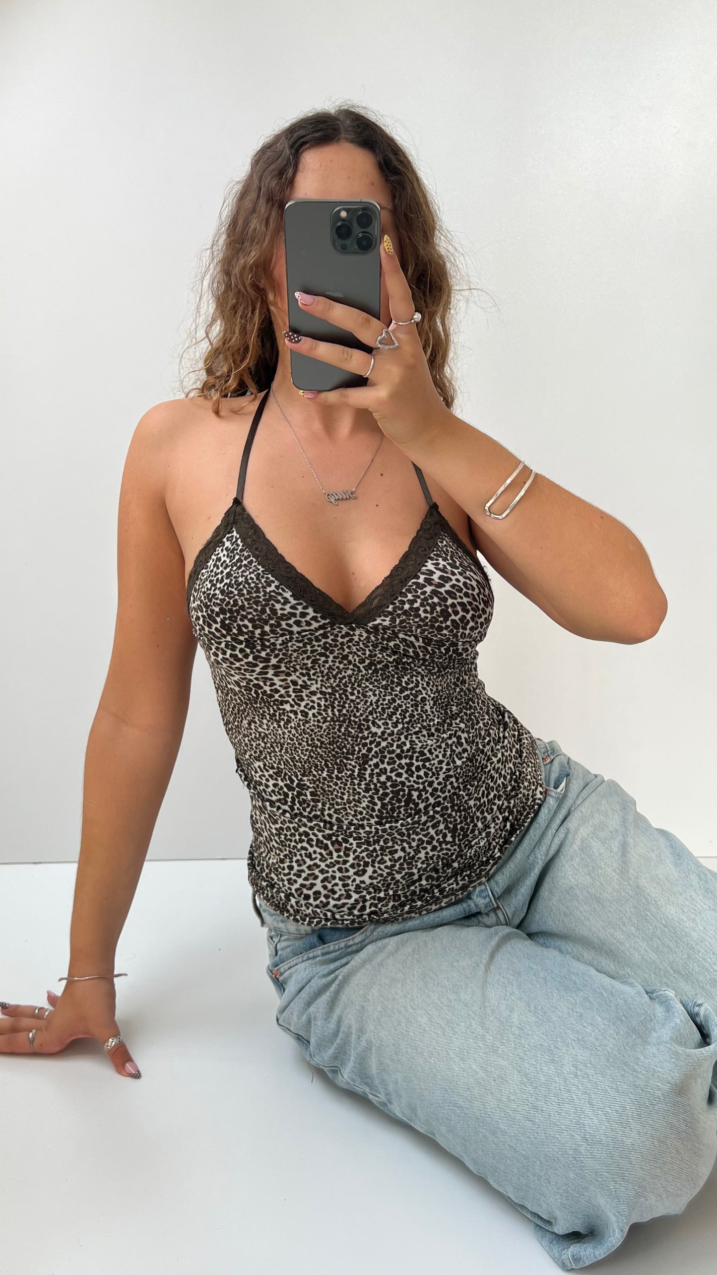 00s leopard print halter cami- size M