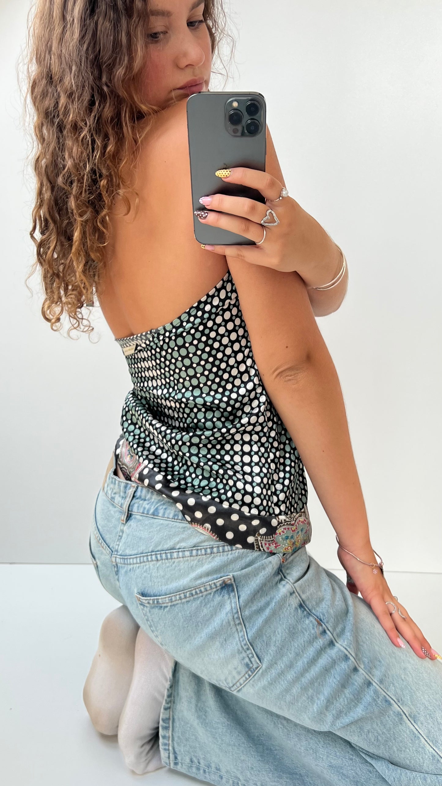 00s blue polka dot satin cami- size M