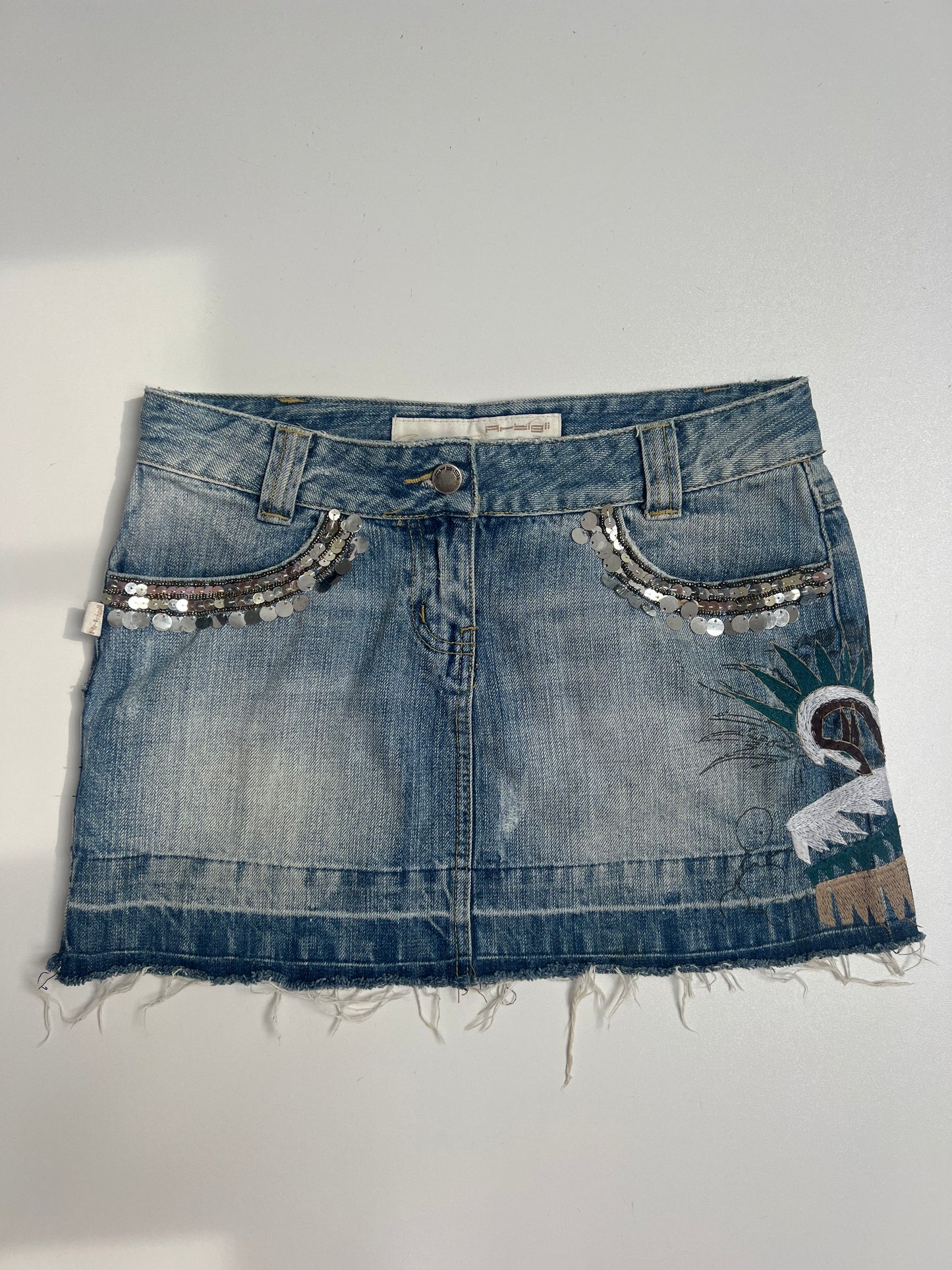 00s embroidered denim mini skirt- size XS