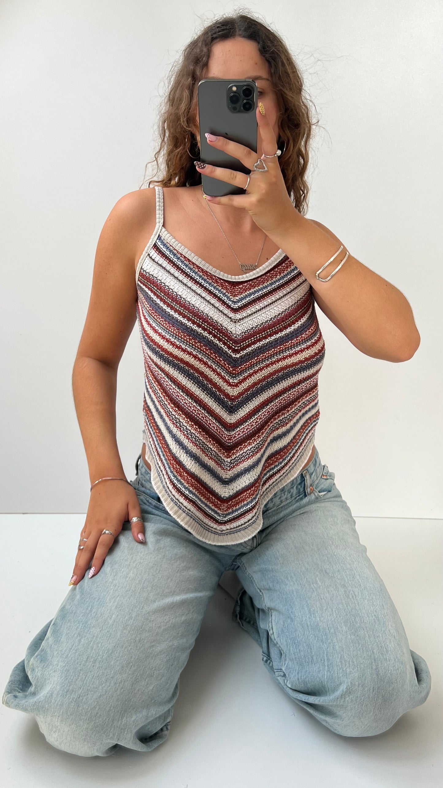 00s red blue crochet cami- size XL