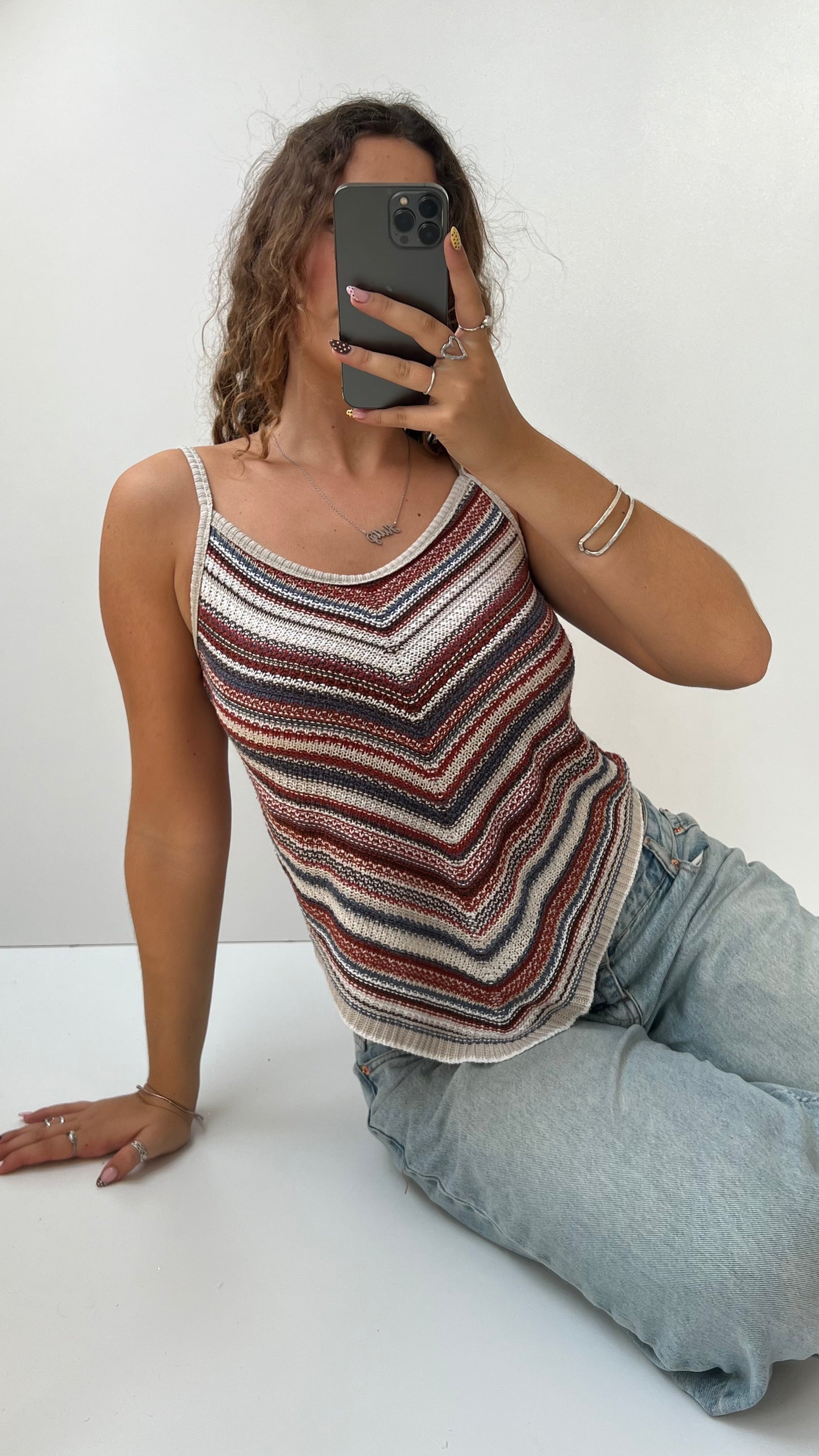 00s red blue crochet cami- size XL