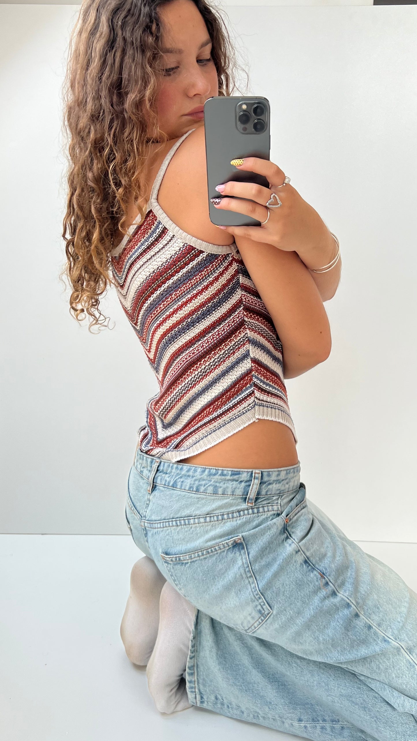 00s red blue crochet cami- size XL