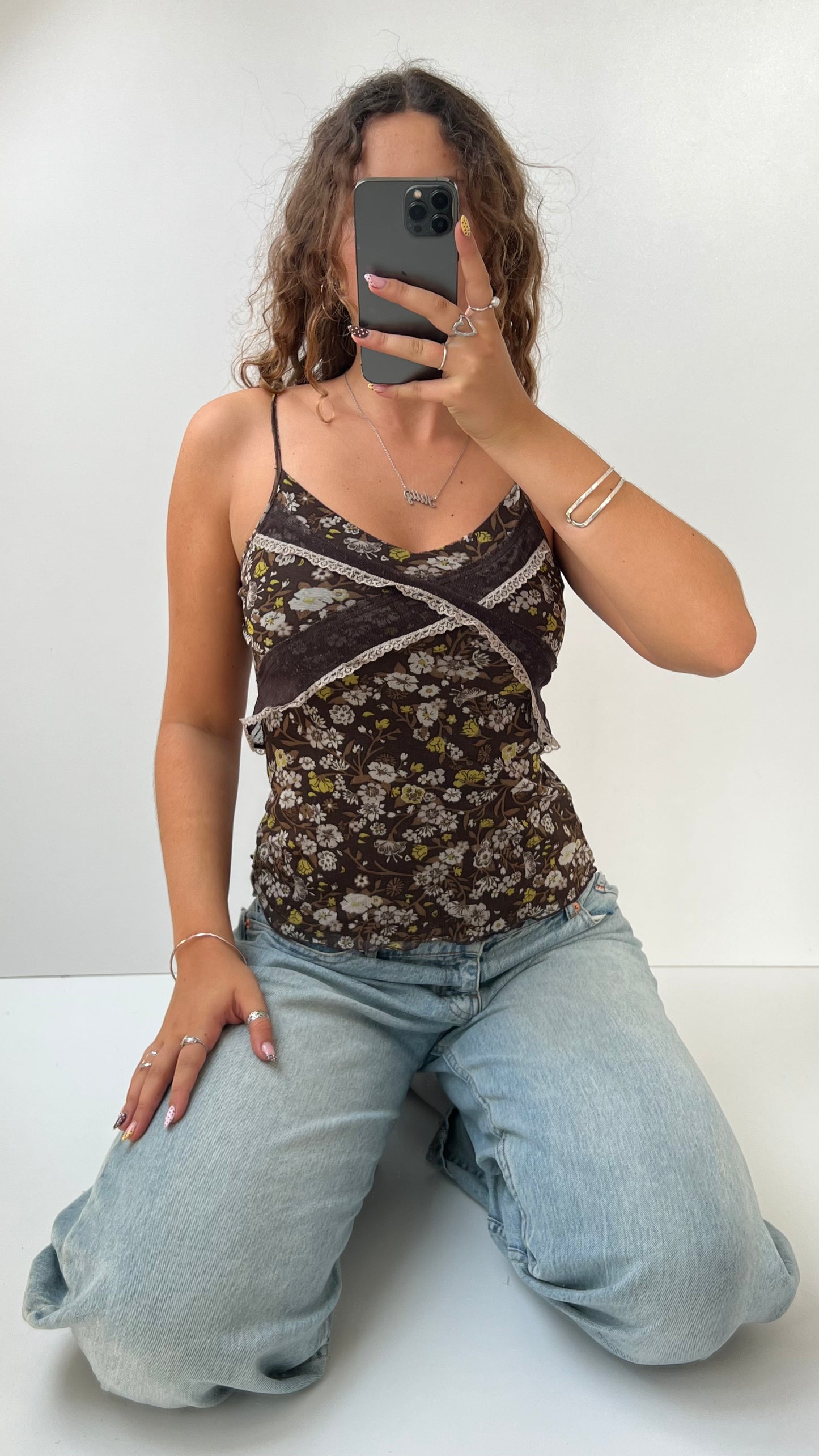 00s brown mesh floral cami- size M