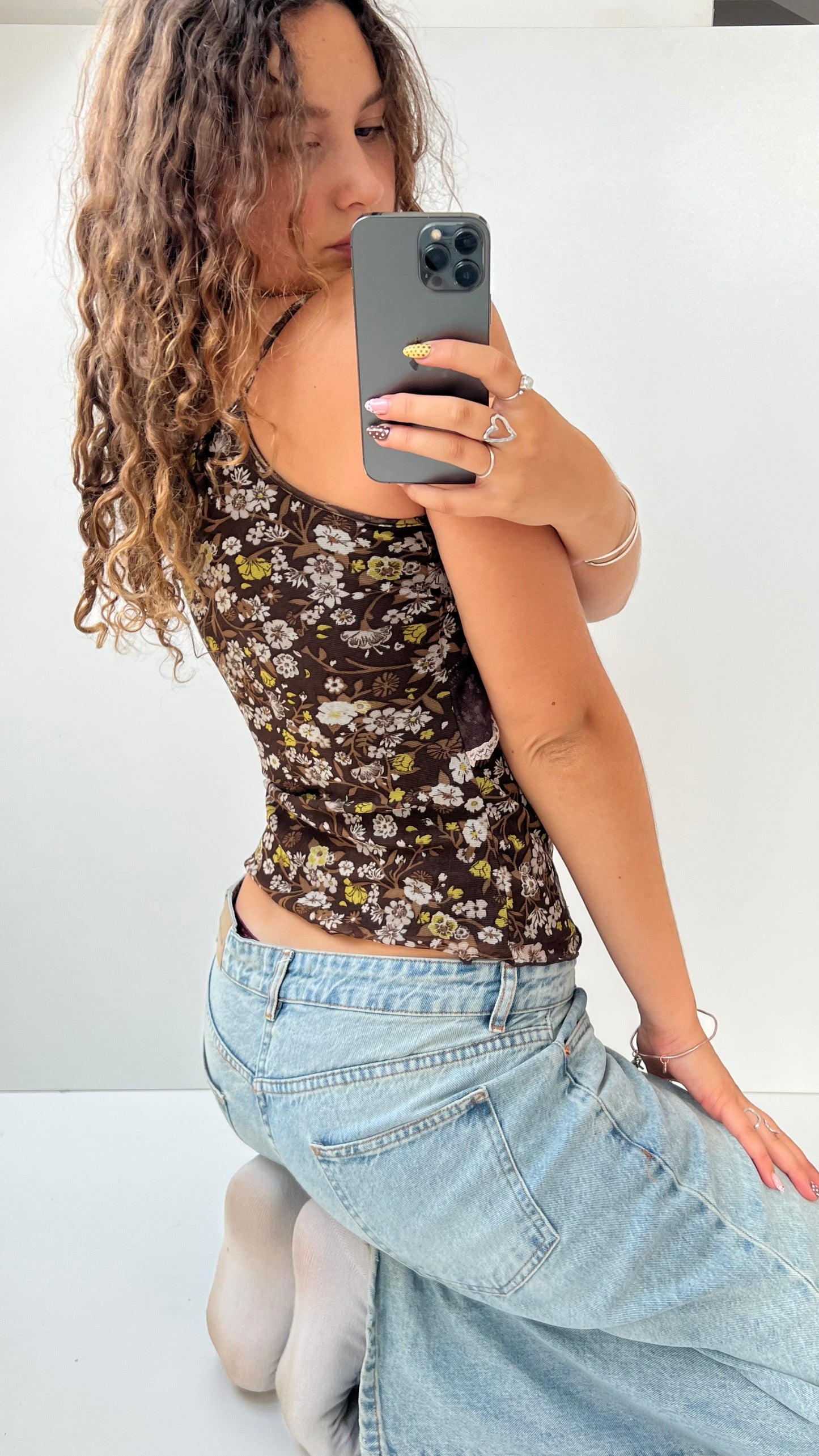 00s brown mesh floral cami- size M