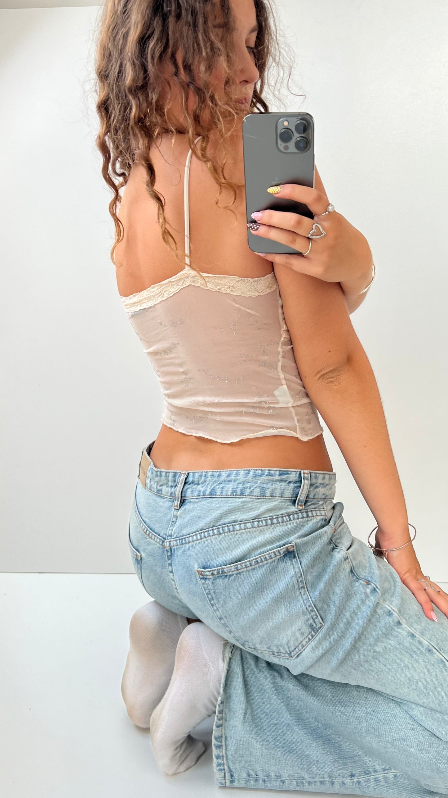00s white mesh lace cami- size XS