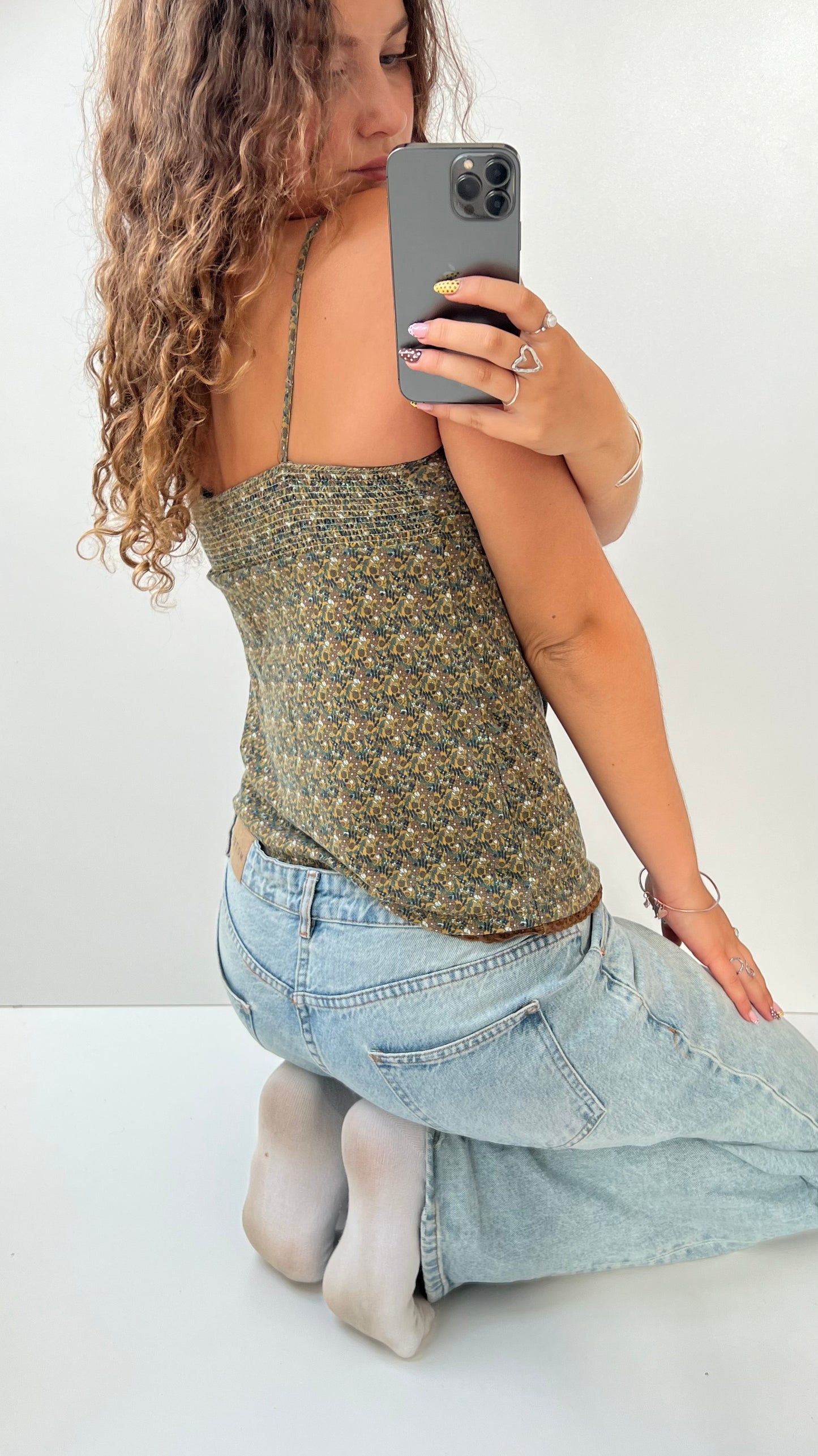 00s brown floral babydoll cami- size S