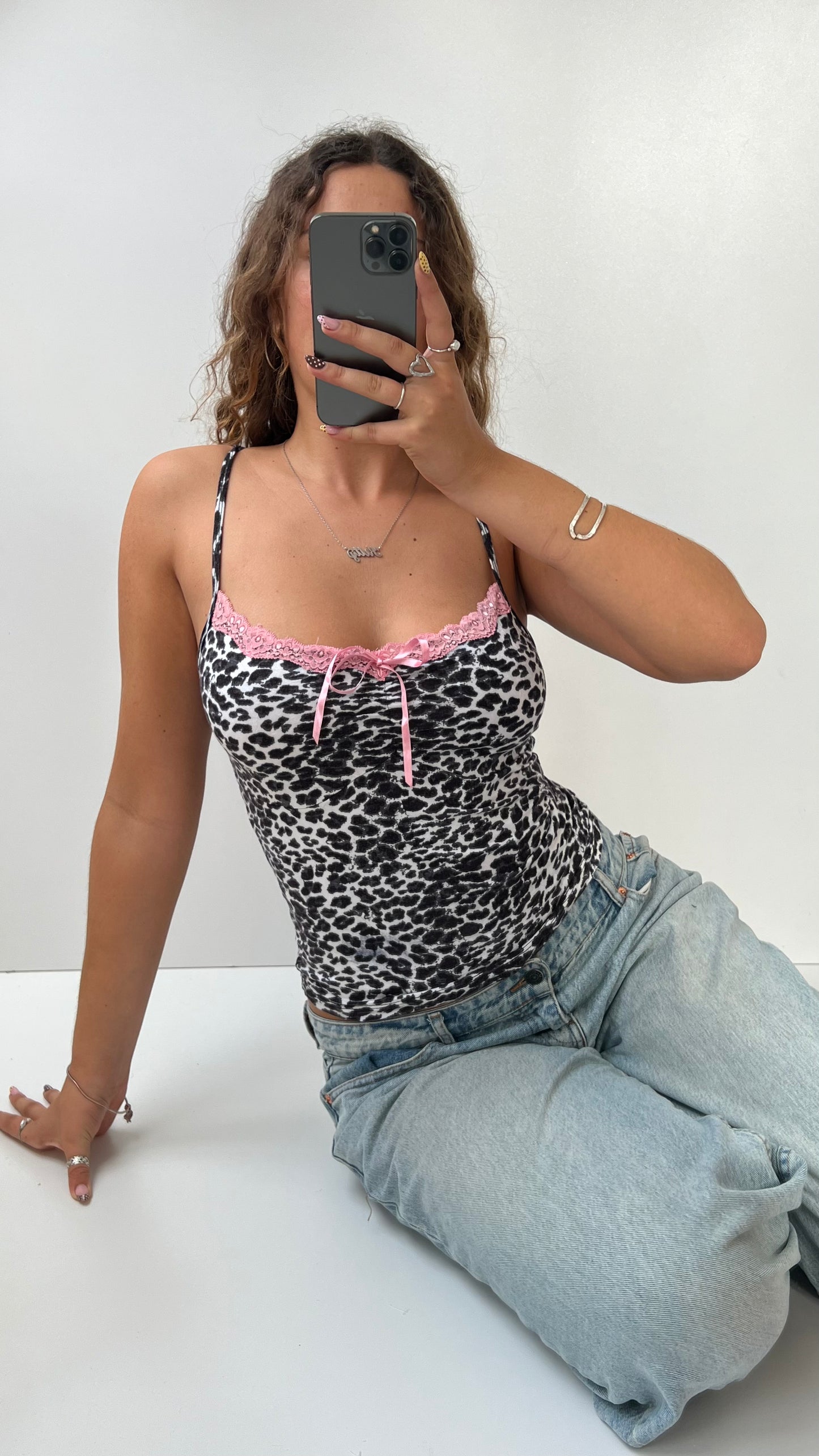 00s grey leopard print cami- size S