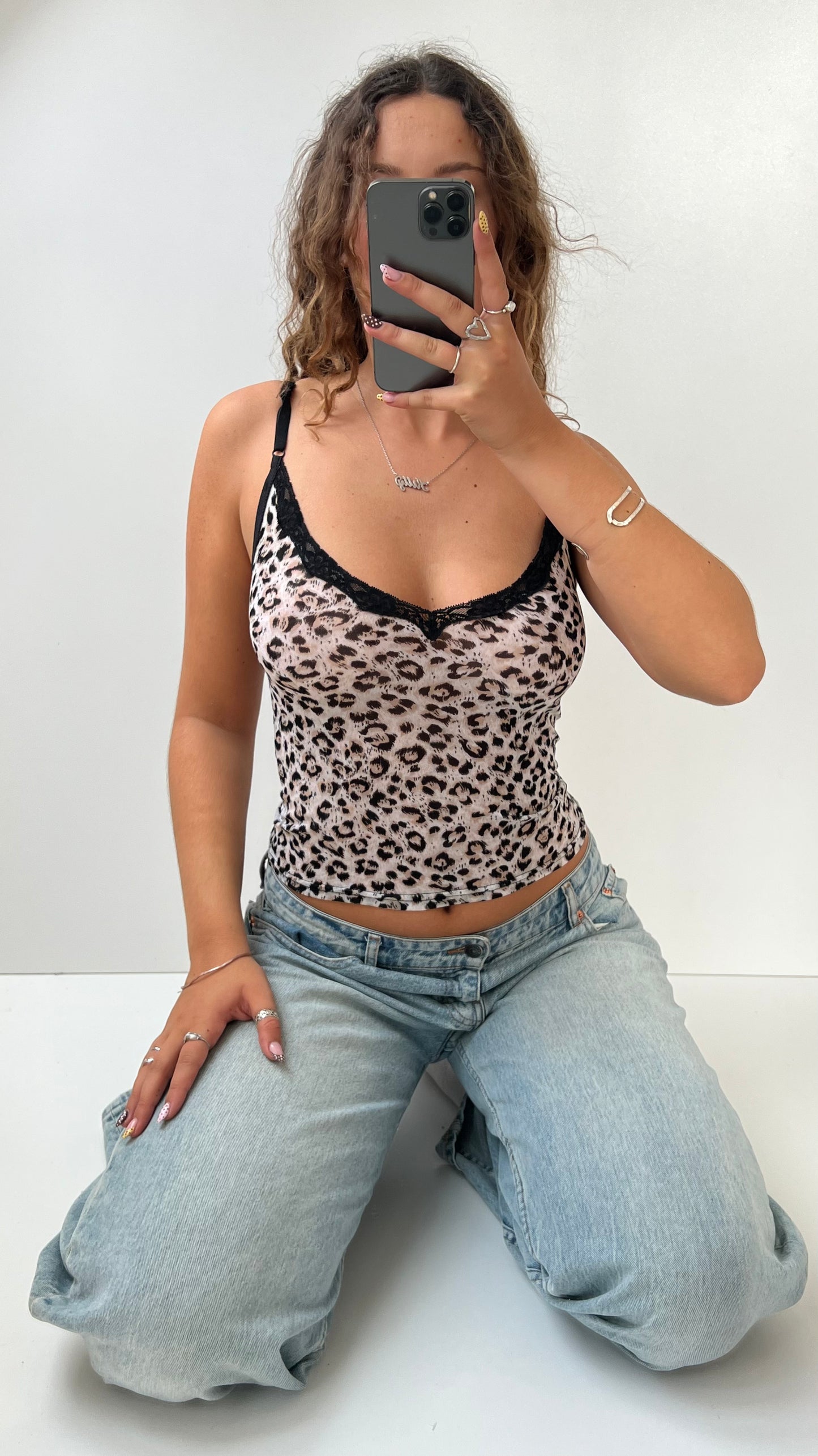 00s leopard print mesh cami- size XS