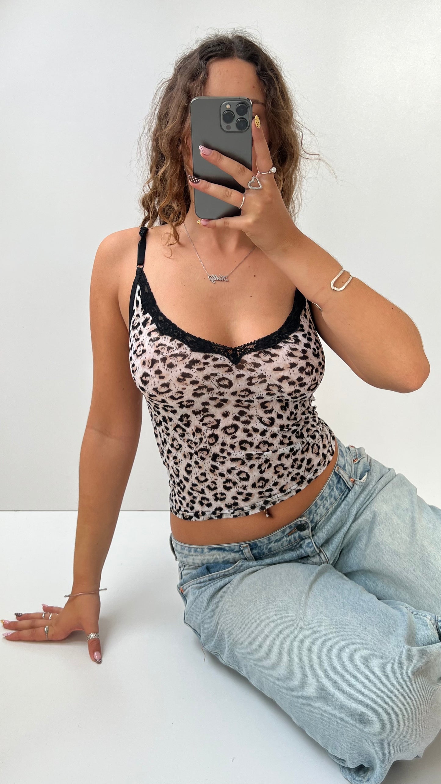 00s leopard print mesh cami- size XS