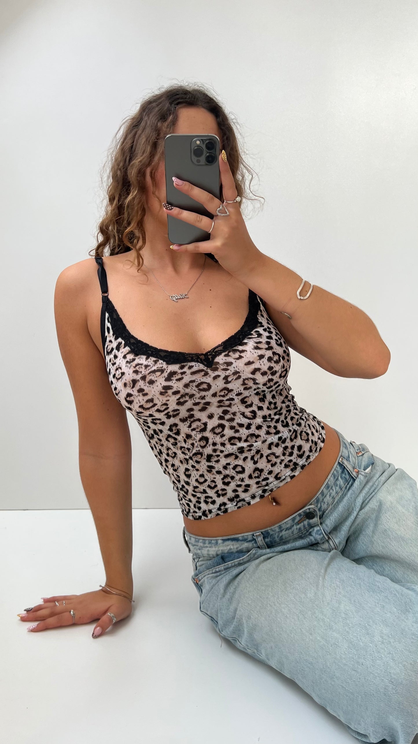 00s leopard print mesh cami- size XS