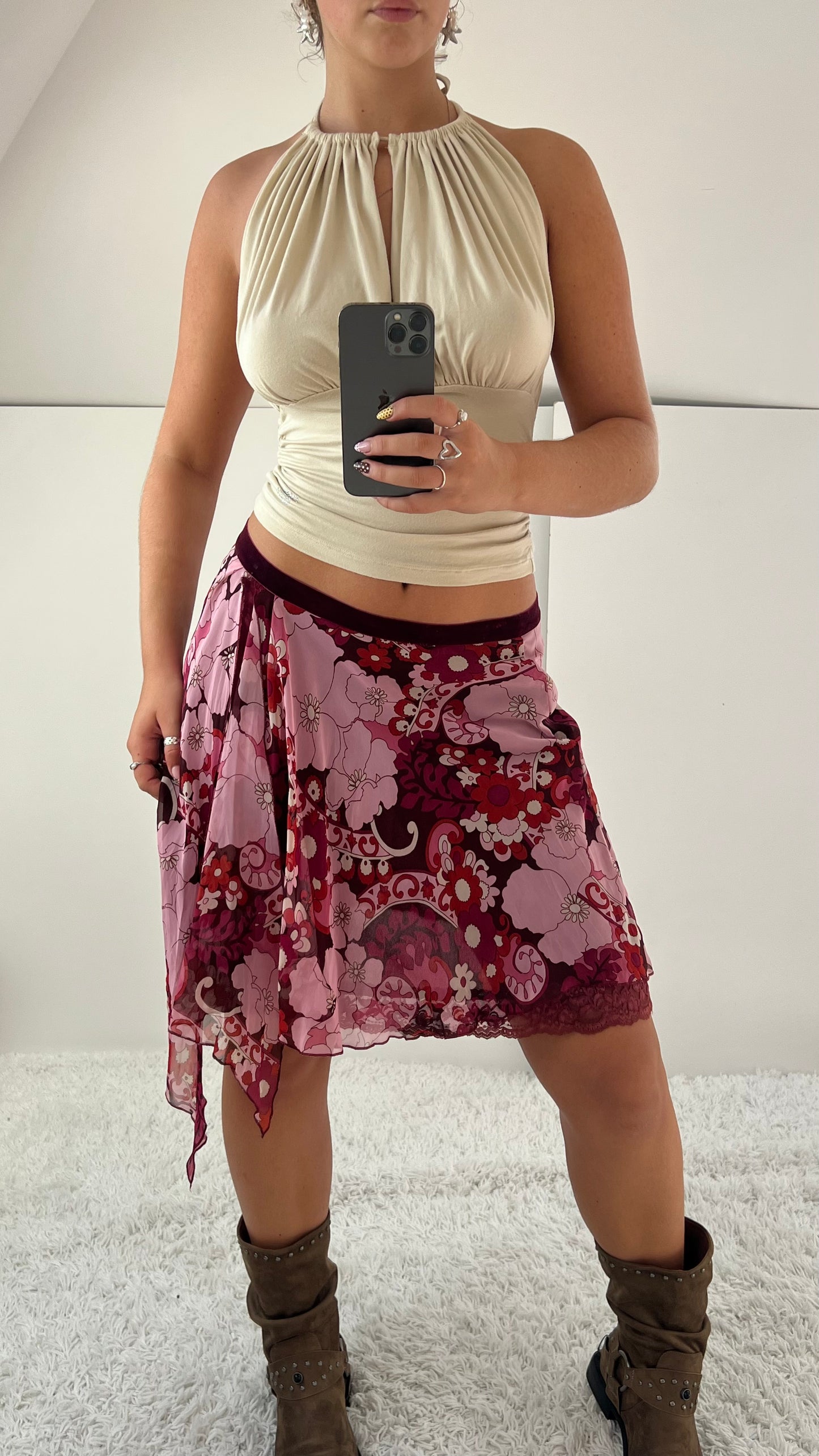 00s pink mesh midi skirt- size S