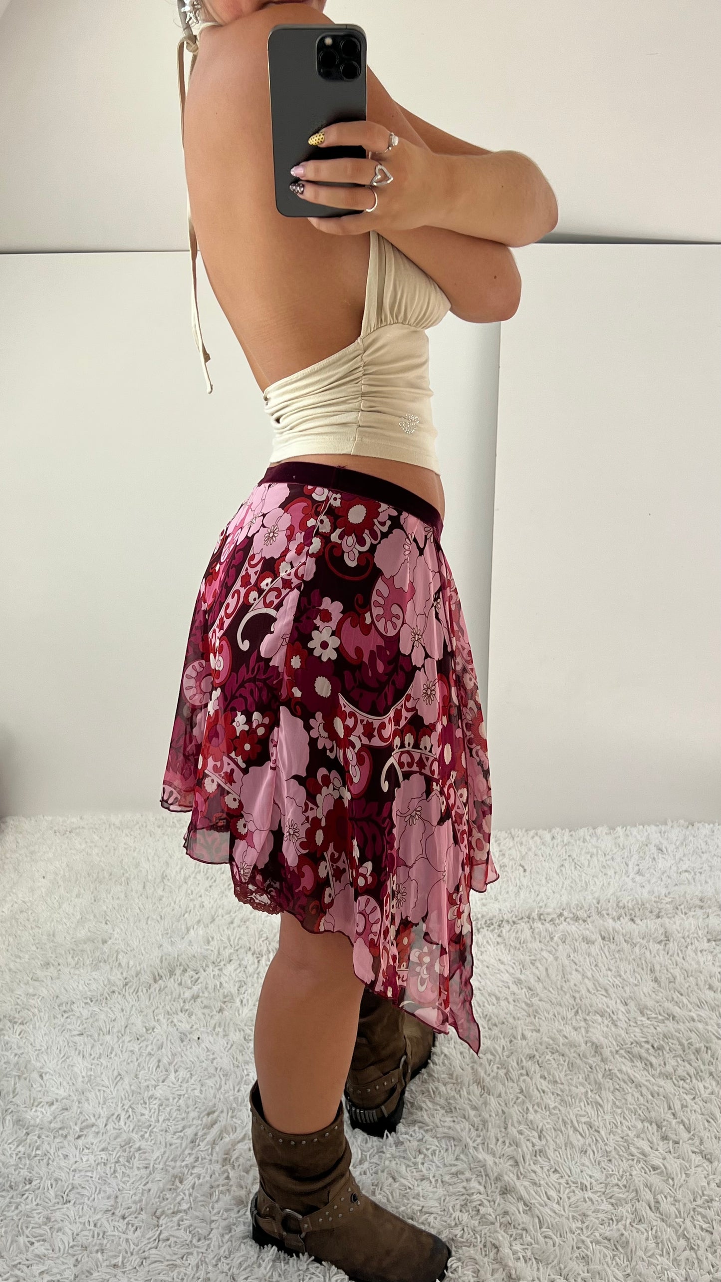 00s pink mesh midi skirt- size S