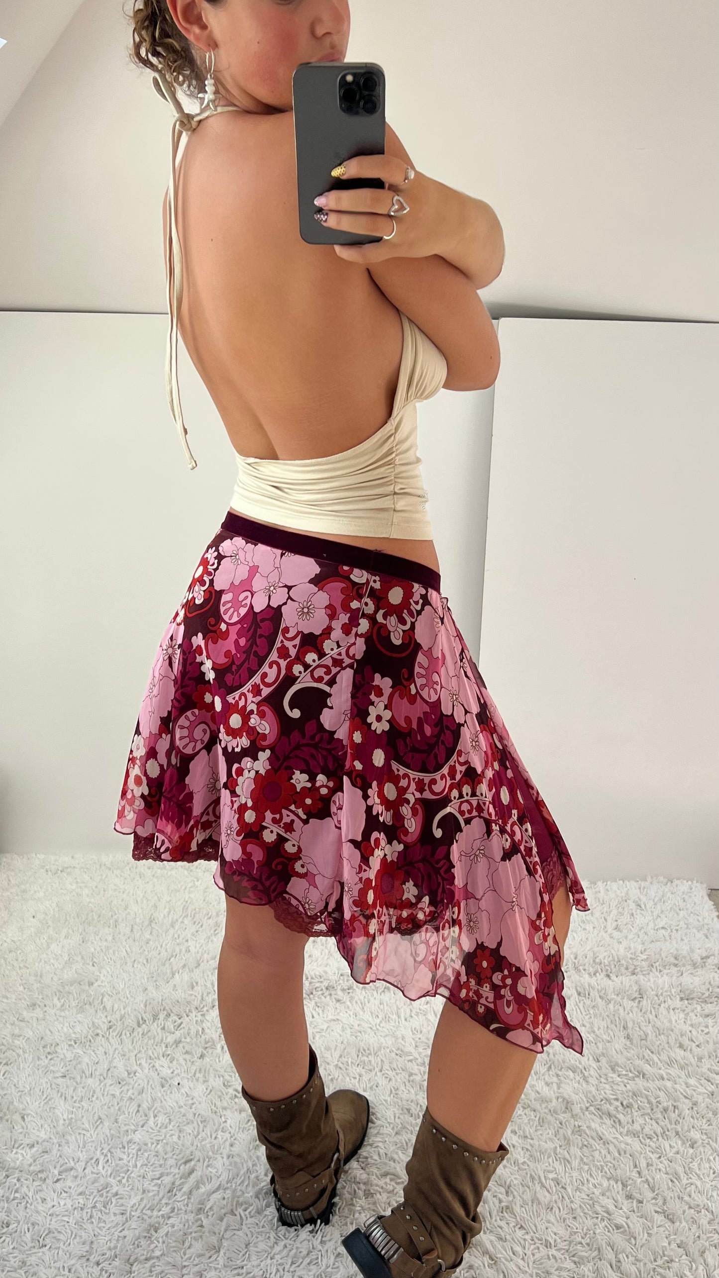 00s pink mesh midi skirt- size S