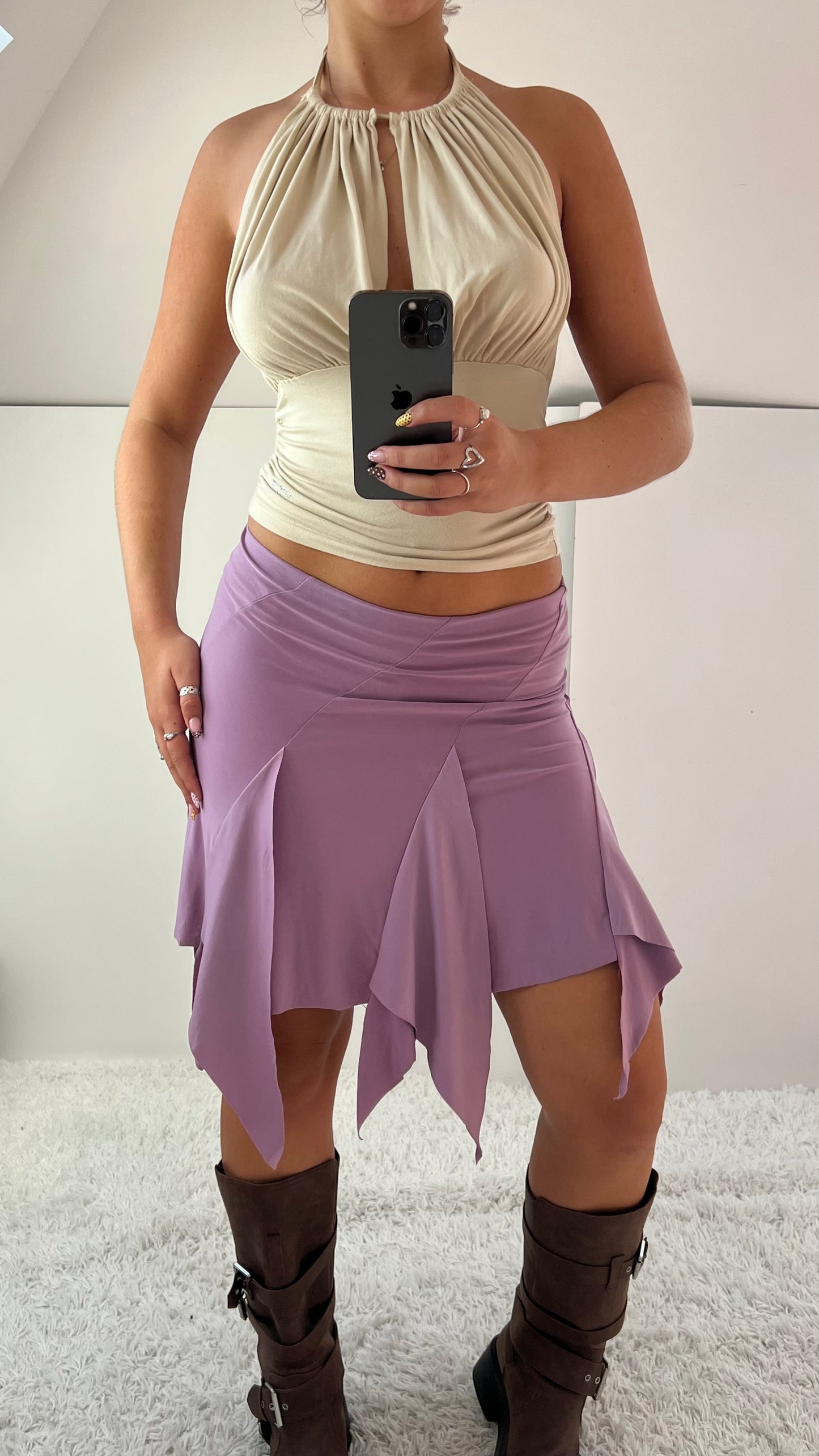 00s asymmetrical lilac midi skirt- size S