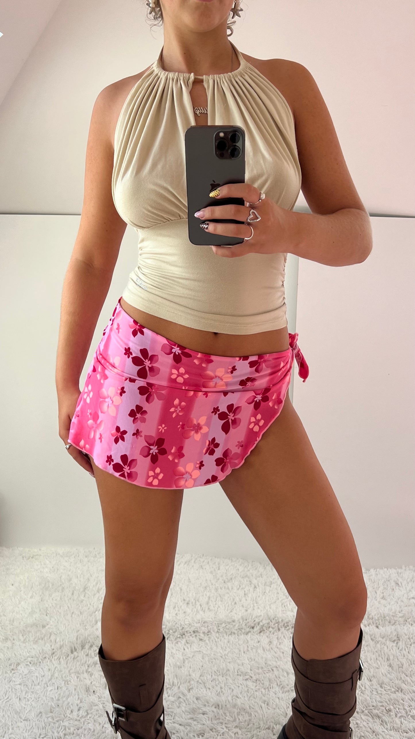 00s pink hibiscus sarong skirt- one size
