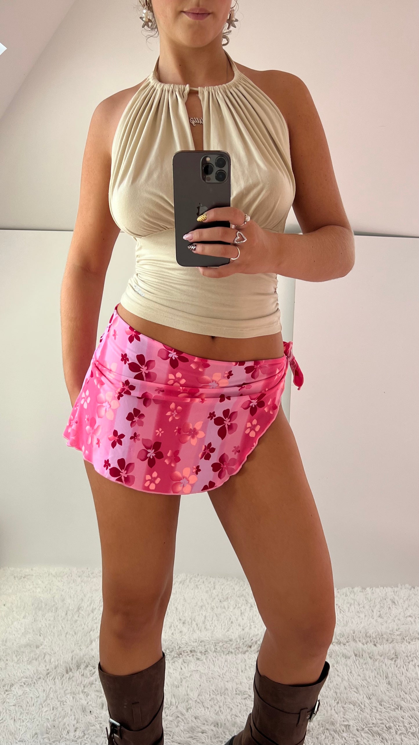 00s pink hibiscus sarong skirt- one size