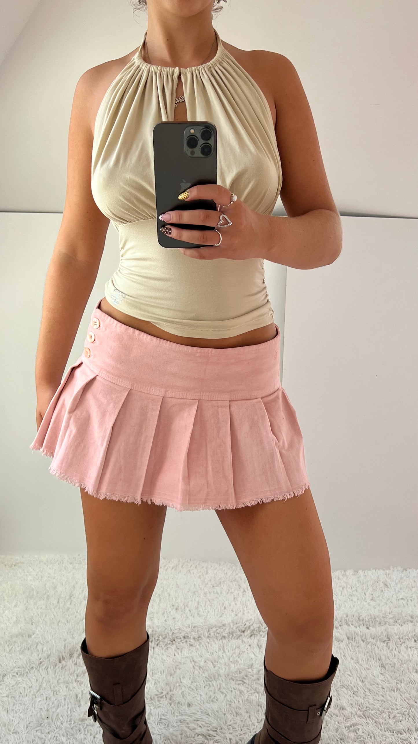00s pink pleated mini skirt- size M/L