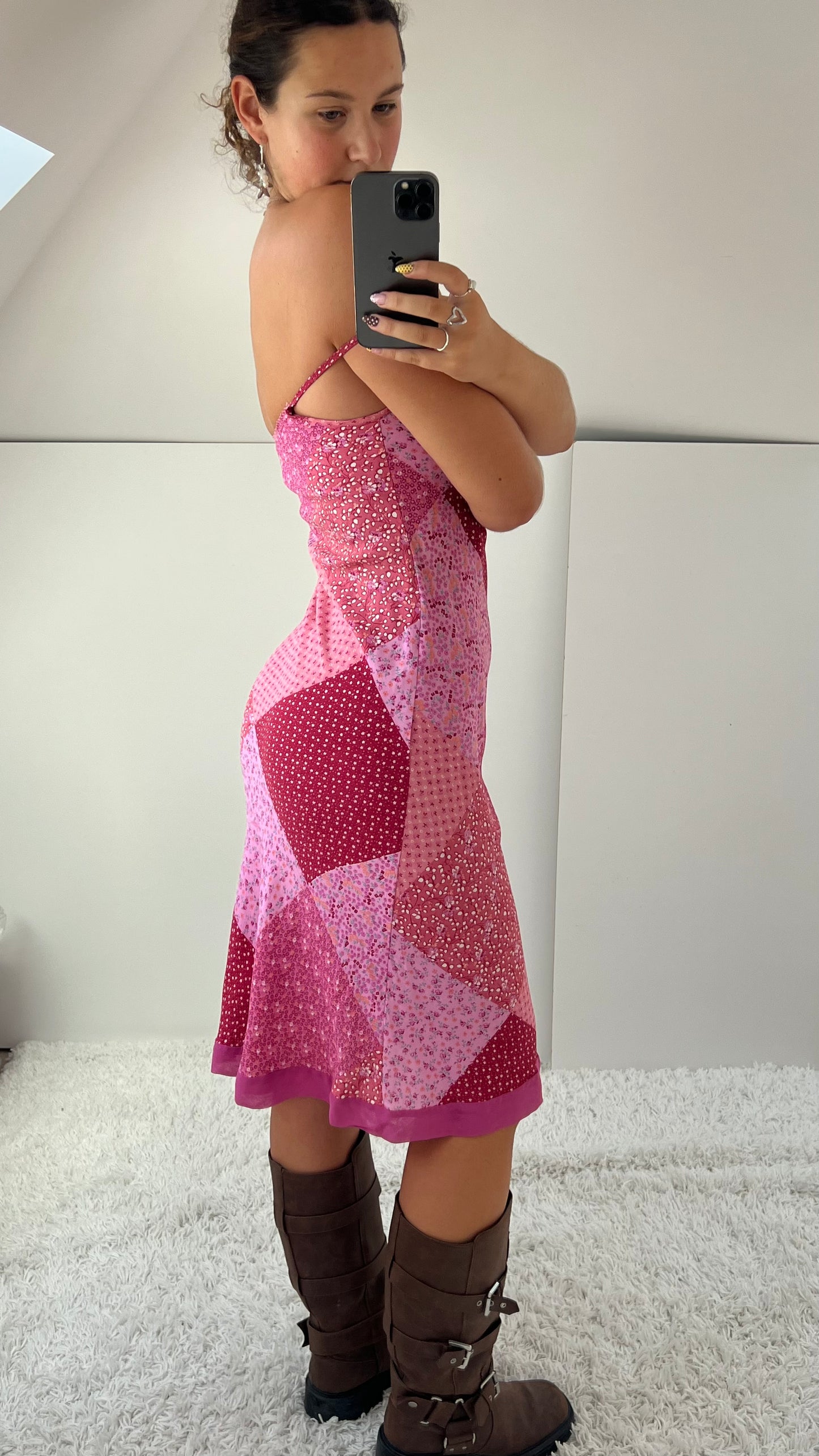 00s pink patchwork midi dress- size XS