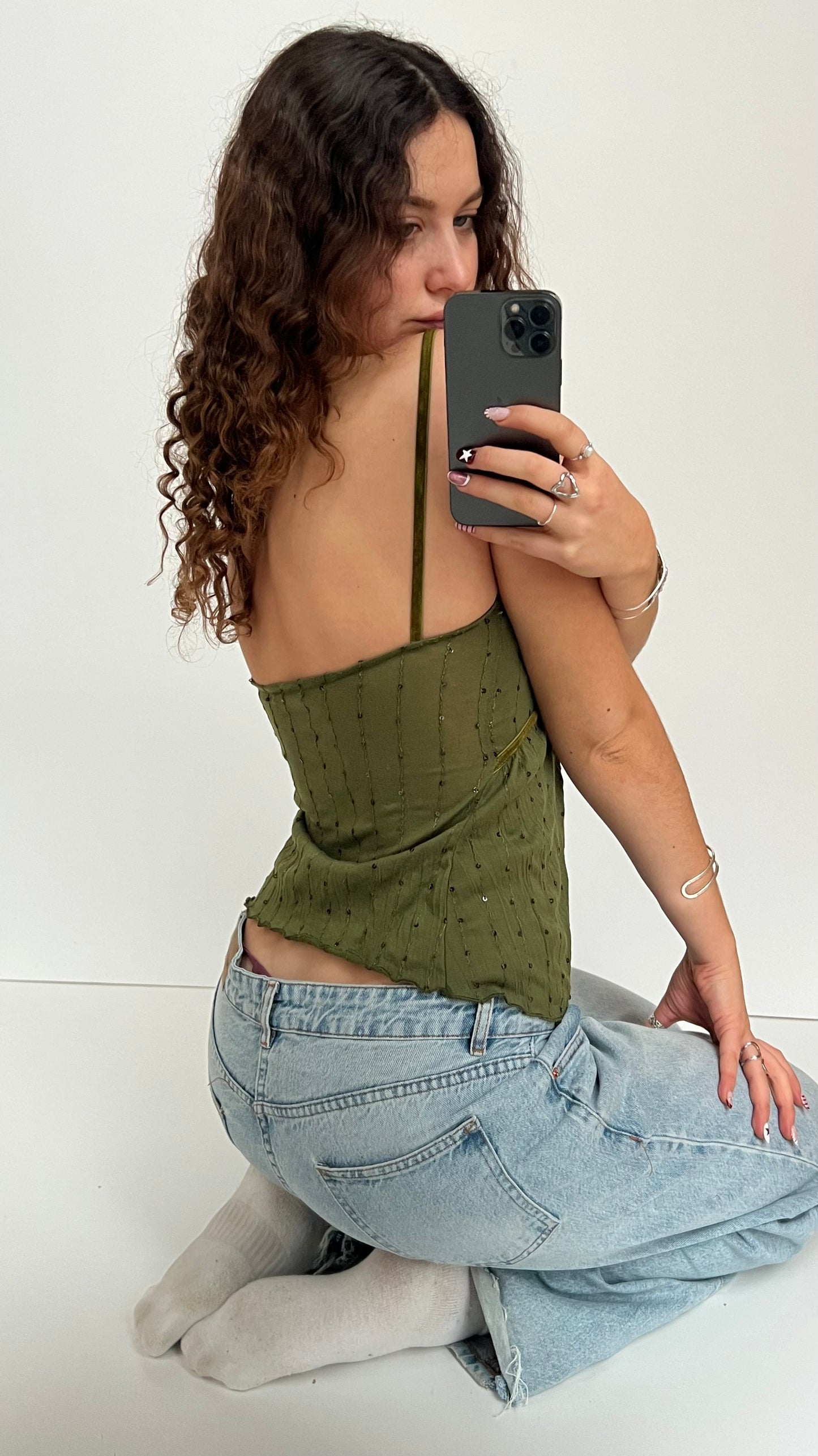 00s green sequin cami- size S