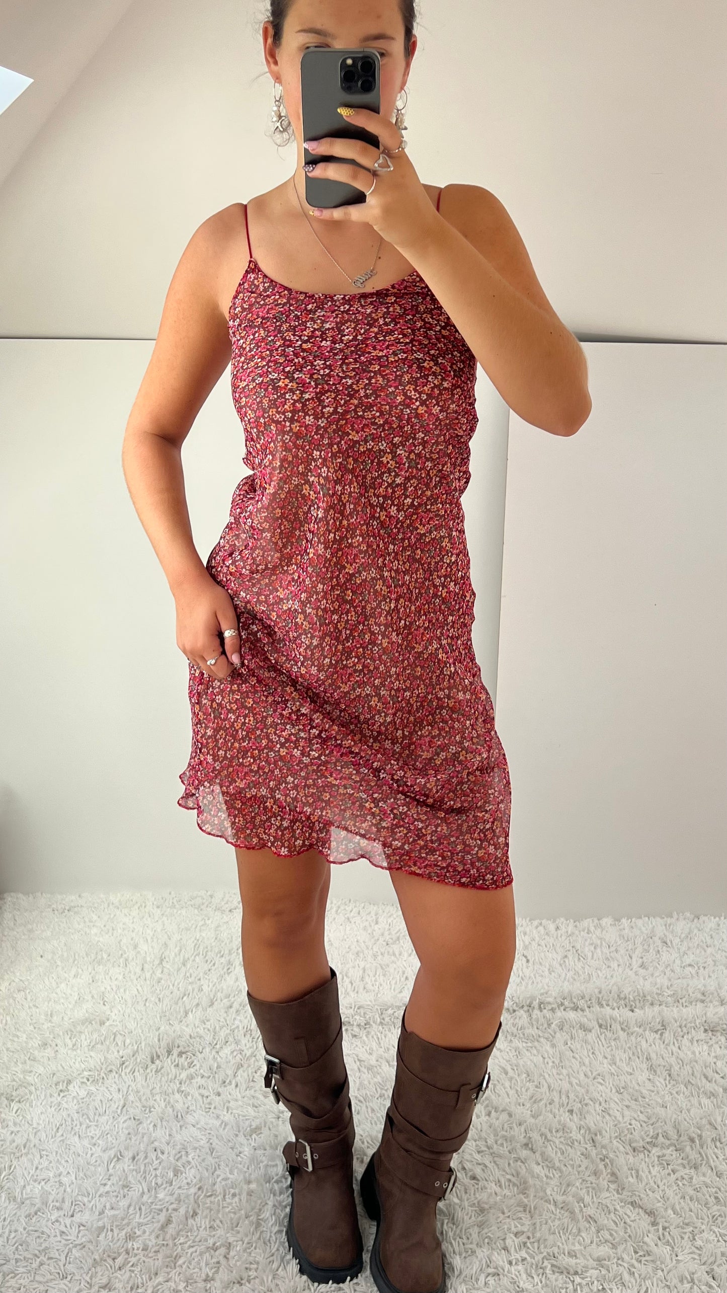 00d red floral mesh midi dress- size XS