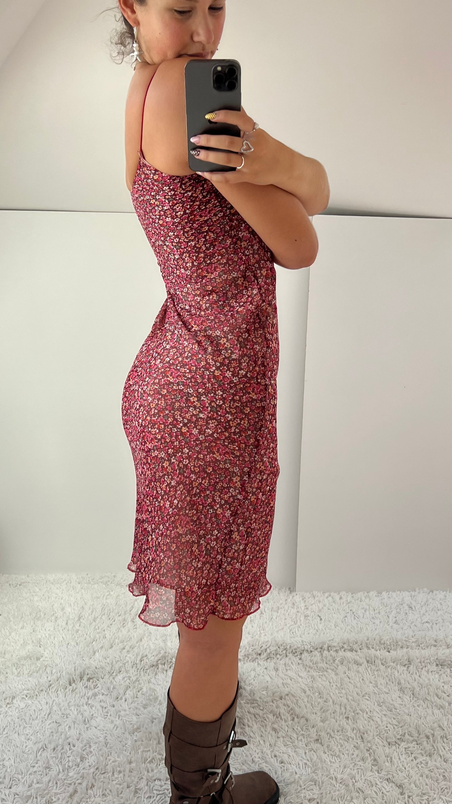 00d red floral mesh midi dress- size XS