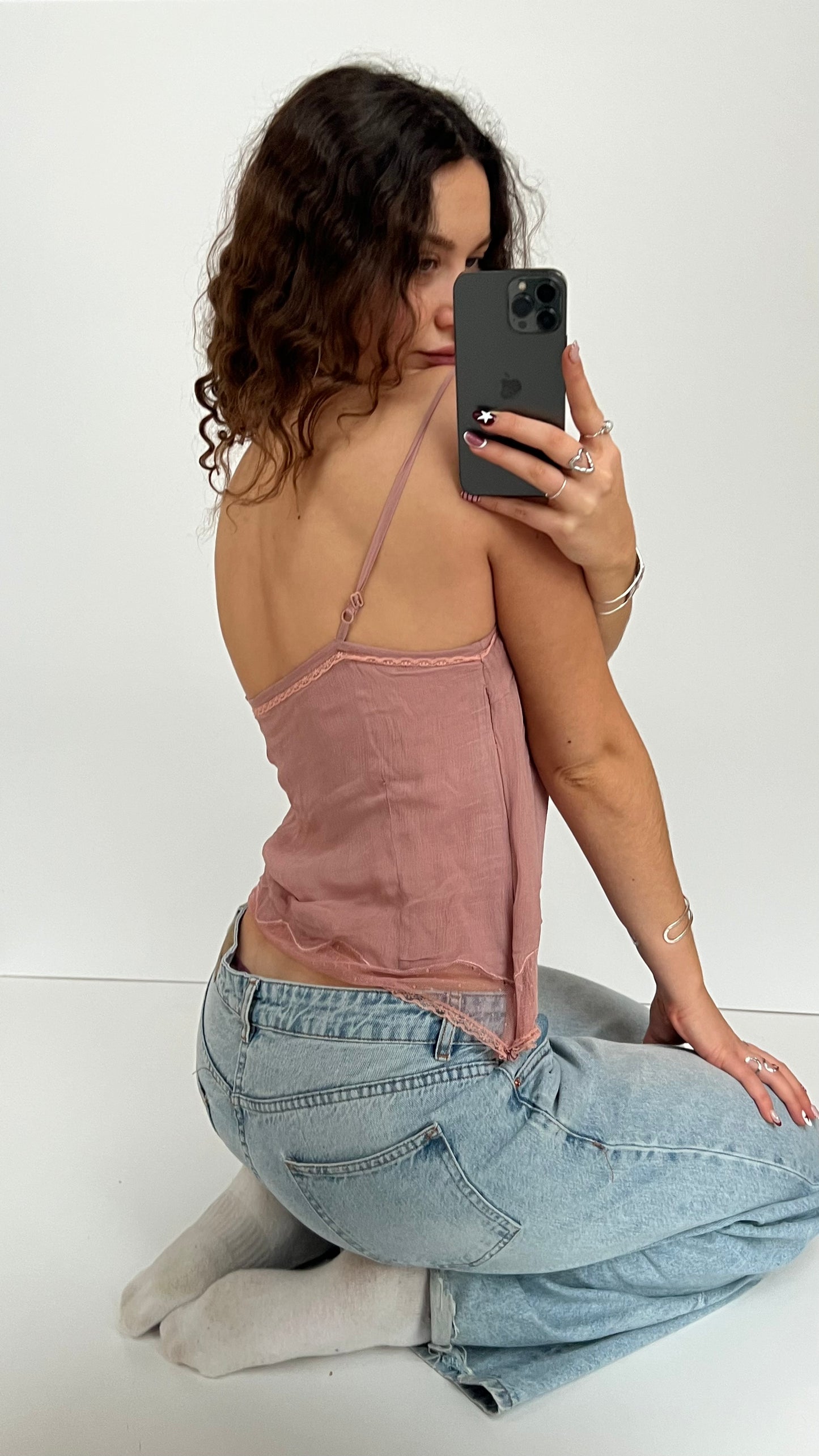 00s pink silk beaded cami- size L