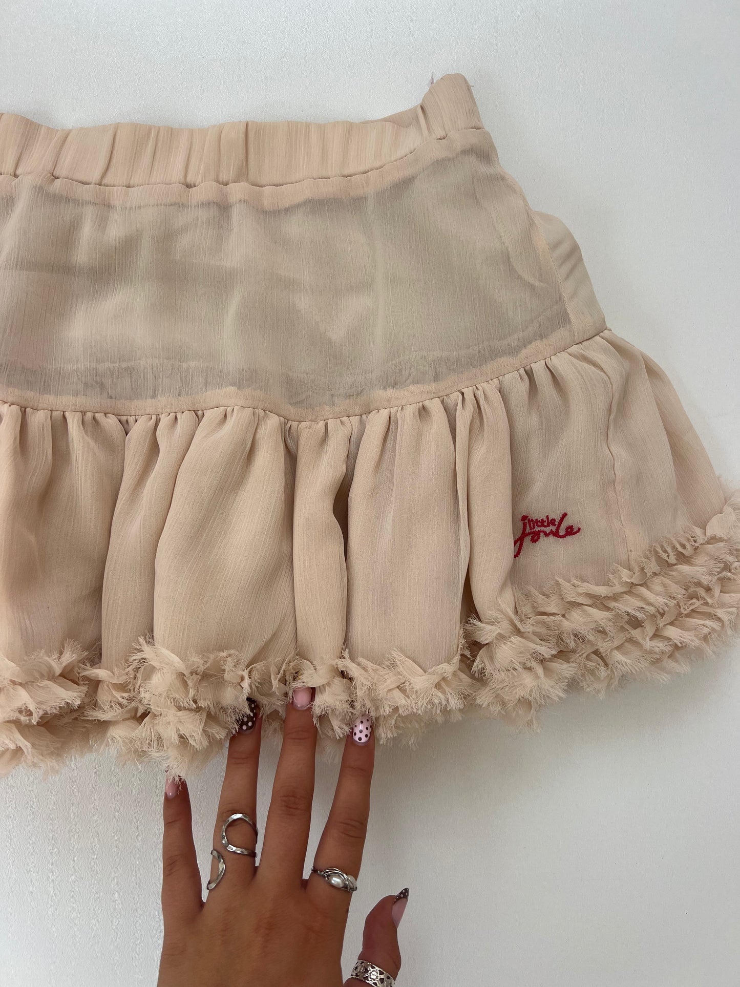 00s pink mesh ruffle mini skirt- size XS