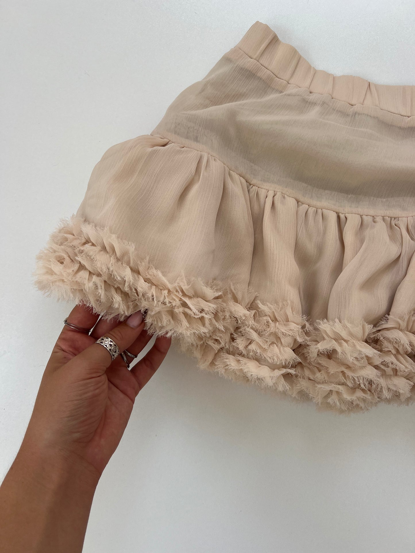 00s pink mesh ruffle mini skirt- size XS